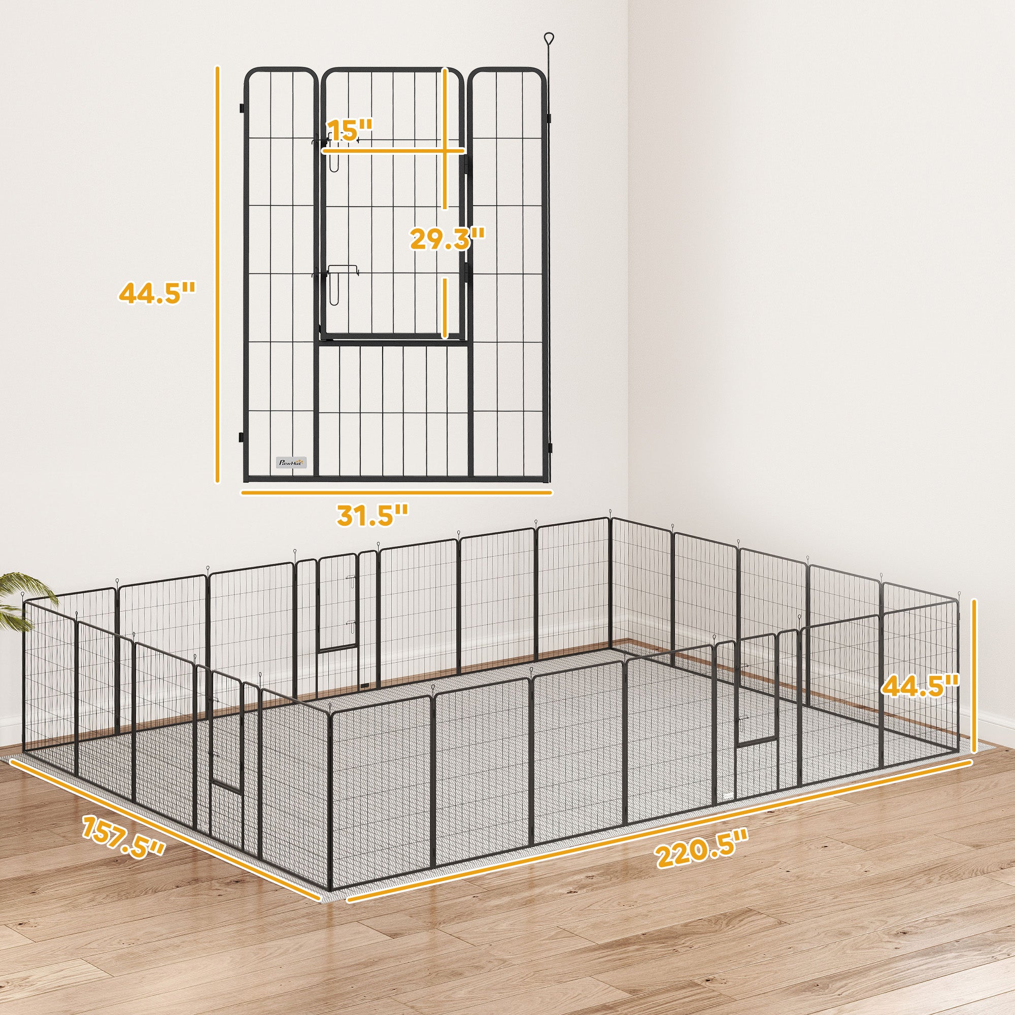 pawhut-parc-modulable-24-panneaux-113-cm-chien-int-rieur-ext-rieur-avec-porte-ve image 6