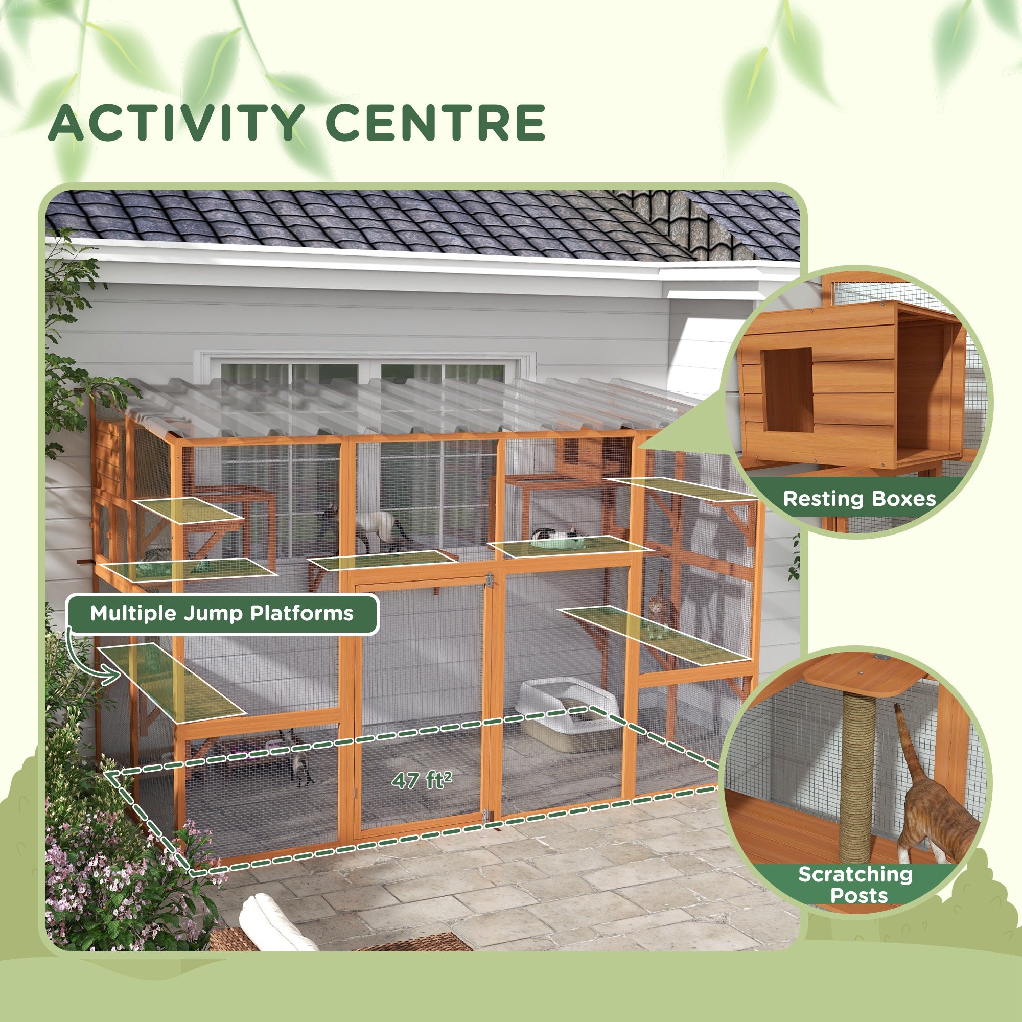pawhut-enclos-ext-rieur-walk-in-catio-orange-avec-condos-et-plateformes-et-toit image 7