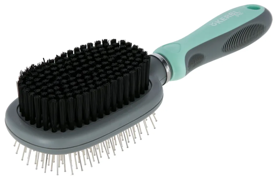 kerbl-pet-brosse-double-flexible-turquoise-gris-24x7-cm image 1
