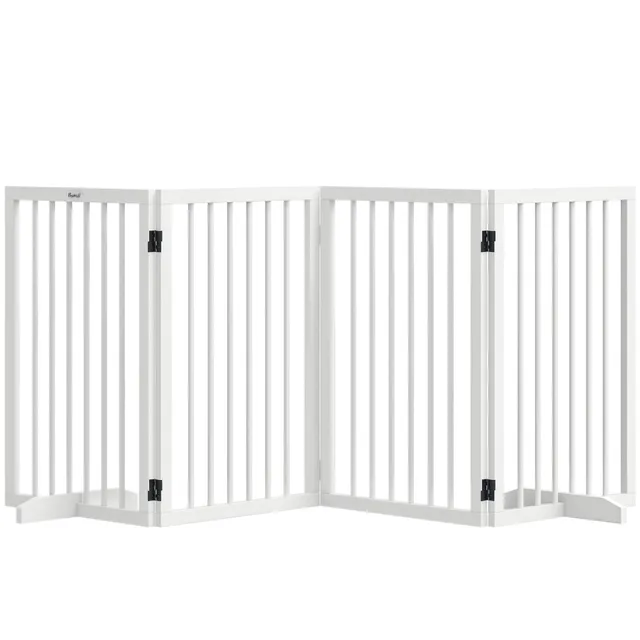 pawhut-barri-re-pour-animaux-pliable-4-panneaux-bois-blanc image 1
