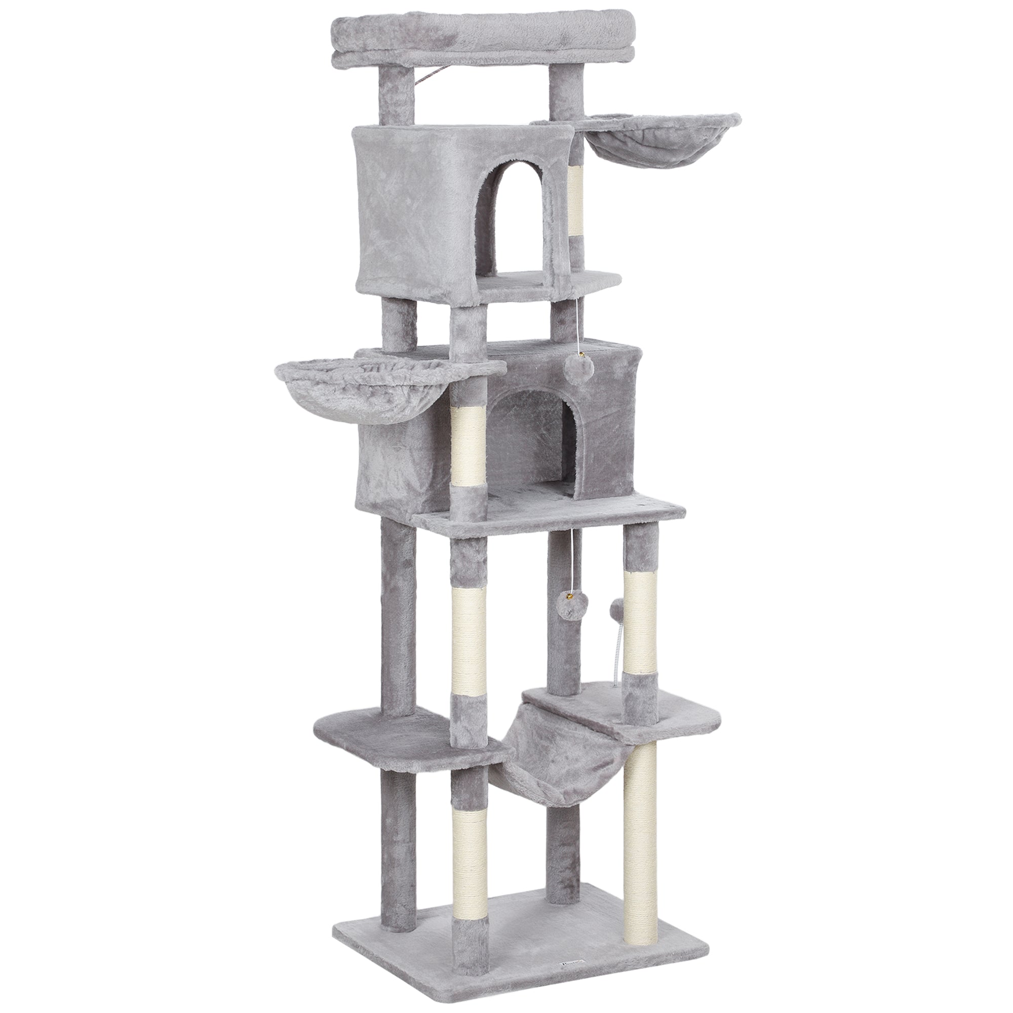 pawhut-arbre-chat-69-175-cm-avec-2-niches-3-hamacs-et-perchoirs-gris-clair image 2