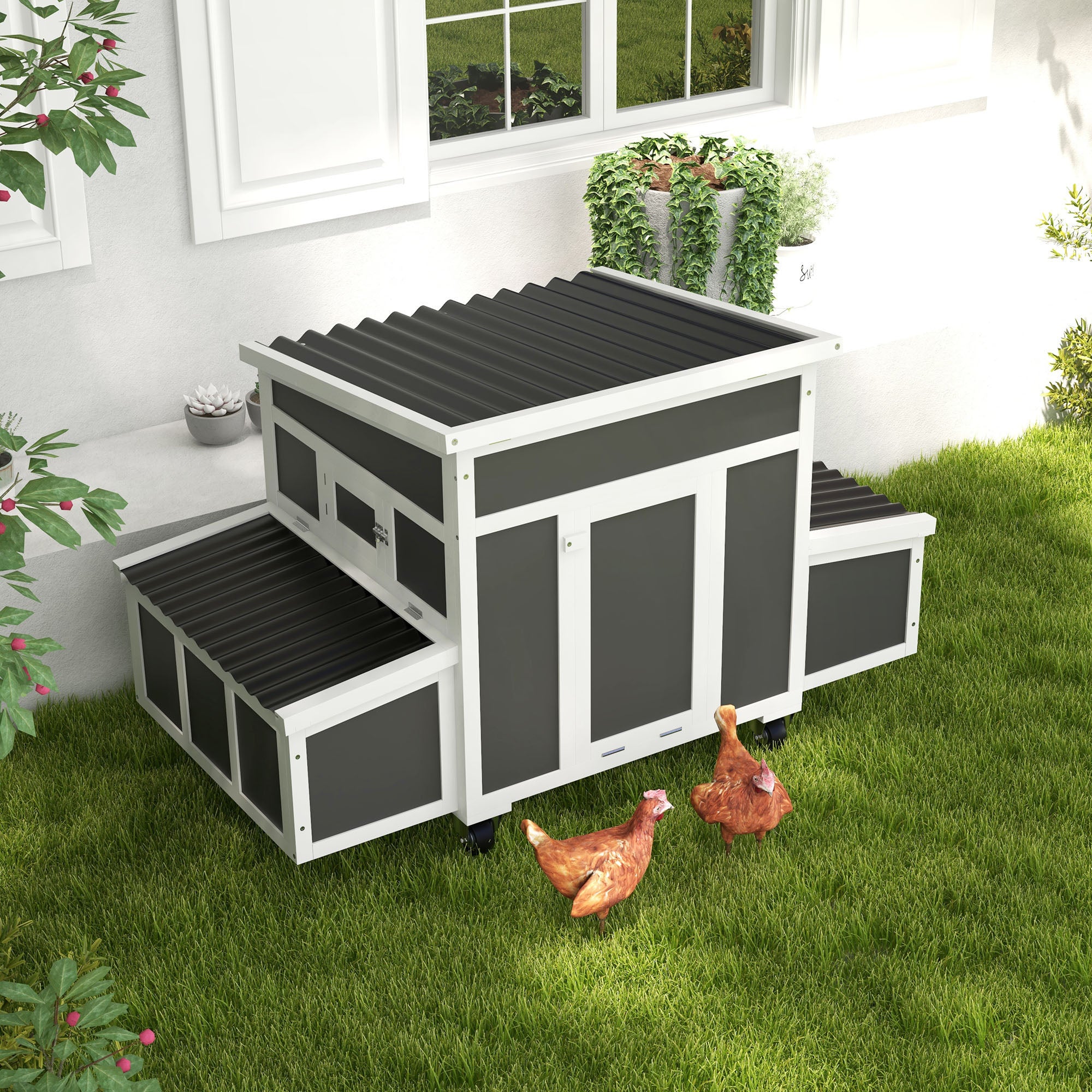 pawhut-poulailler-sur-roues-gris-fonc-avec-pondoirs-pour-6-poules image 3