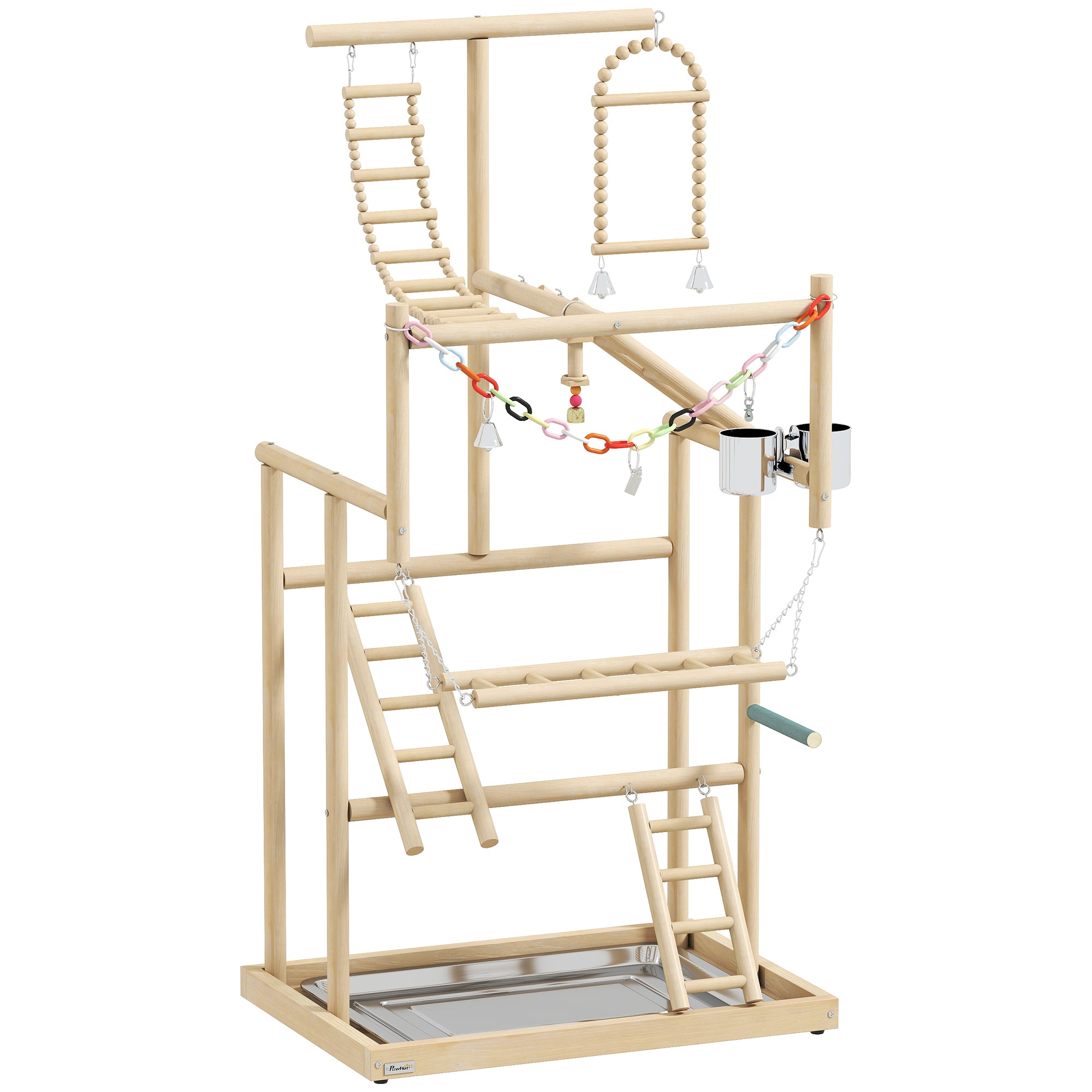 pawhut-aire-de-jeu-perchoir-pour-oiseaux-en-bois-95-cm-avec-chelles-jouet-cha-ne image 2