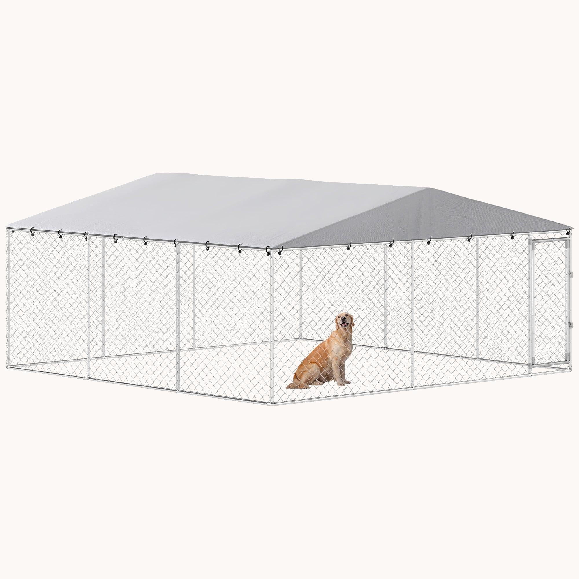pawhut-chenil-ext-rieur-pour-chien-4-5-x-4-5-m-avec-toit-imperm-able-argent image 1