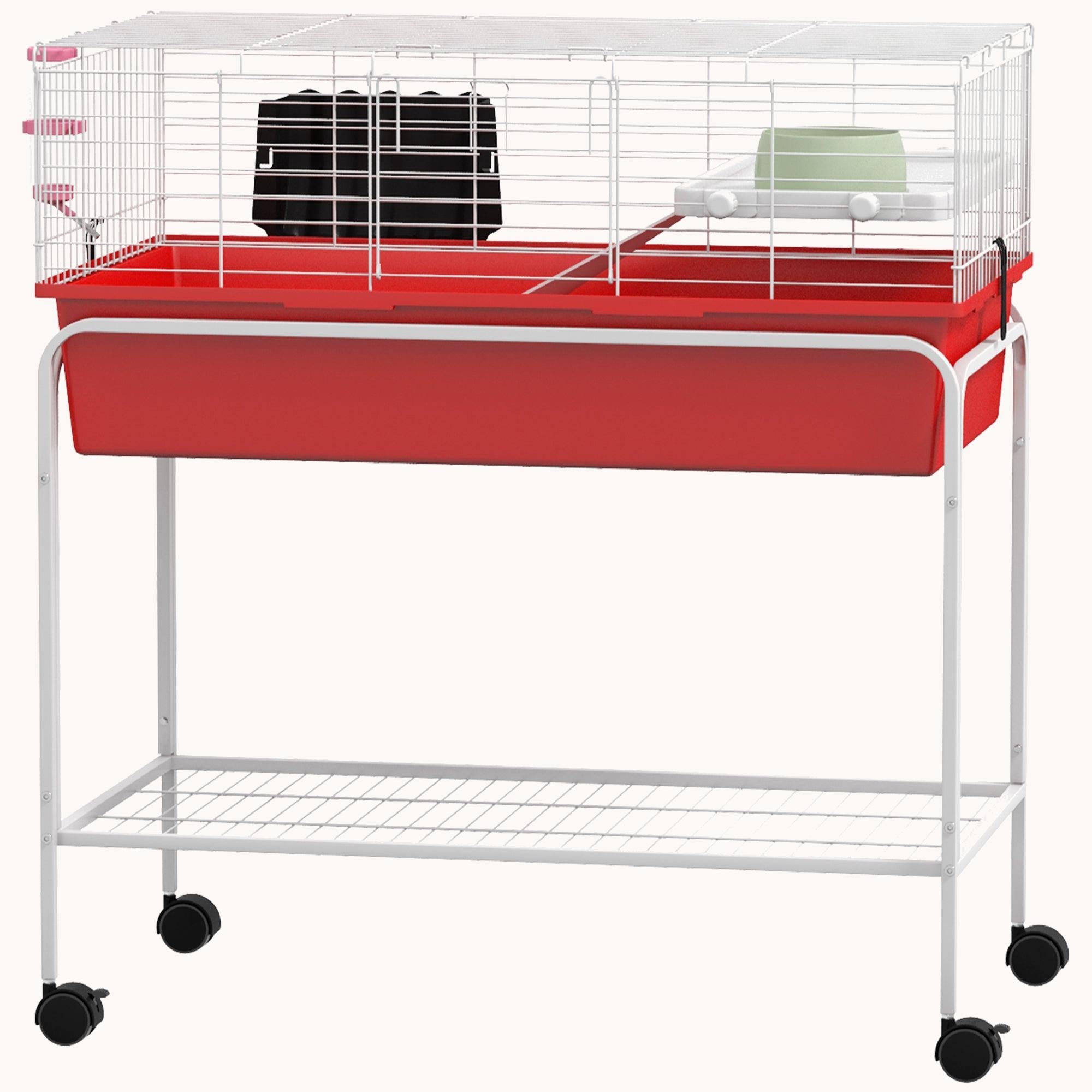 pawhut-cage-furet-ou-rongeurs-2-tages-sur-pied-amovible-avec-tablette-et-roulett image 3