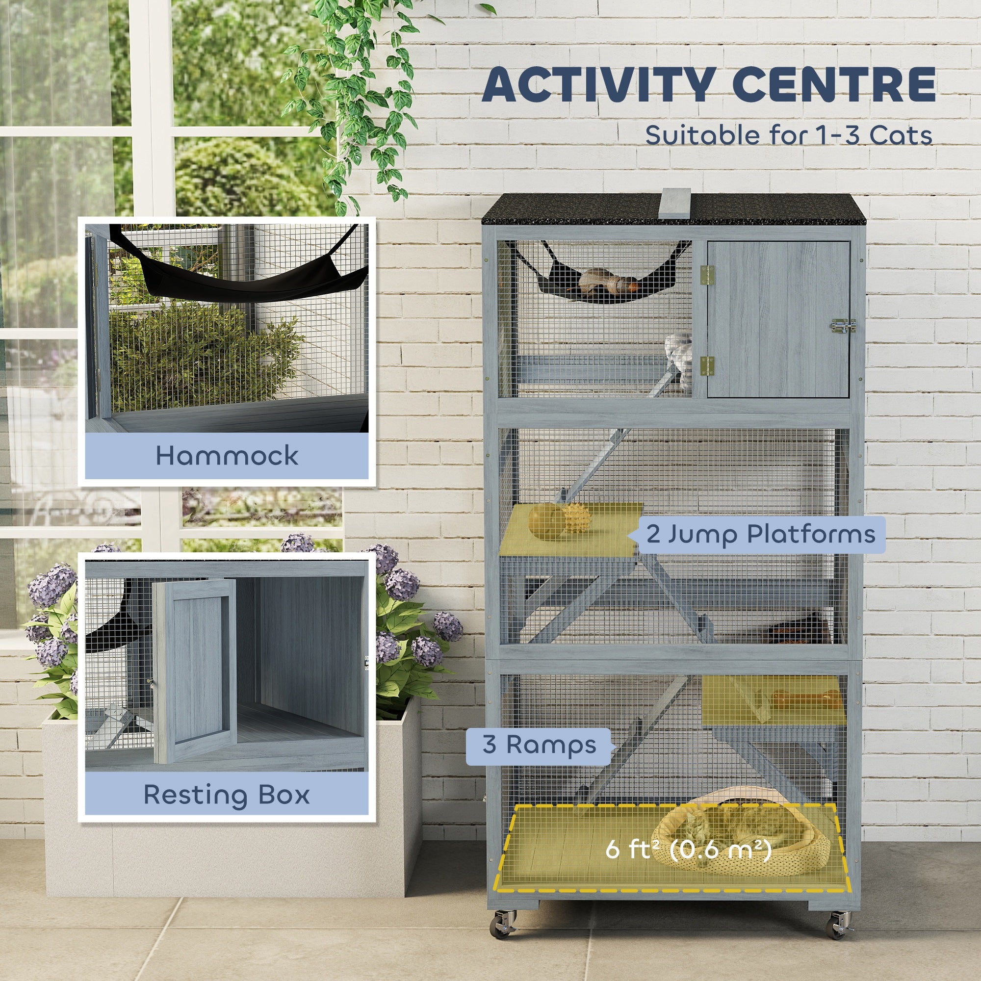 pawhut-catio-ext-rieur-sur-roulettes-66-avec-condo-hamac-et-plateformes-gris image 6