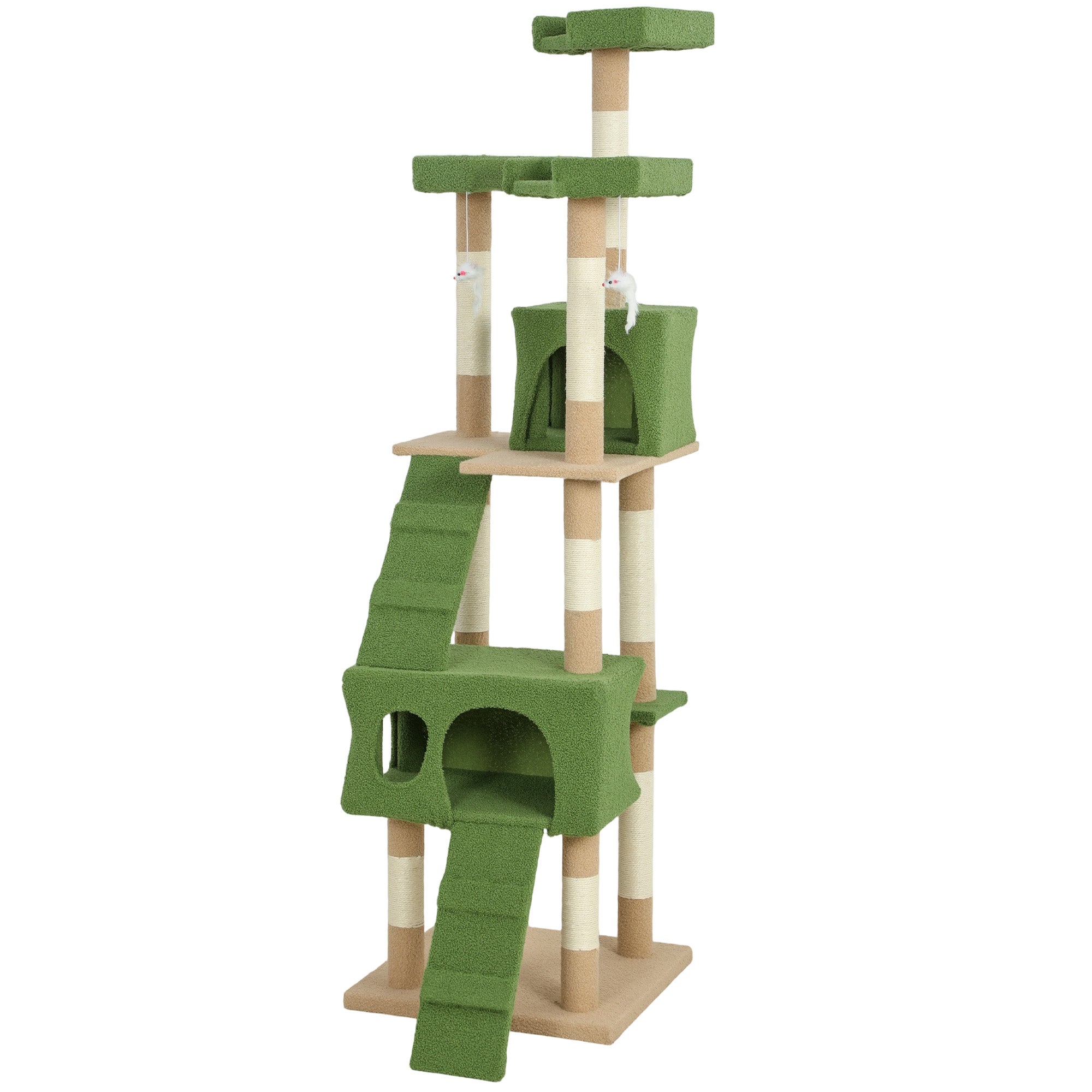 pawhut-arbre-chat-68-avec-2-niches-perchoirs-et-griffoirs-vert image 2