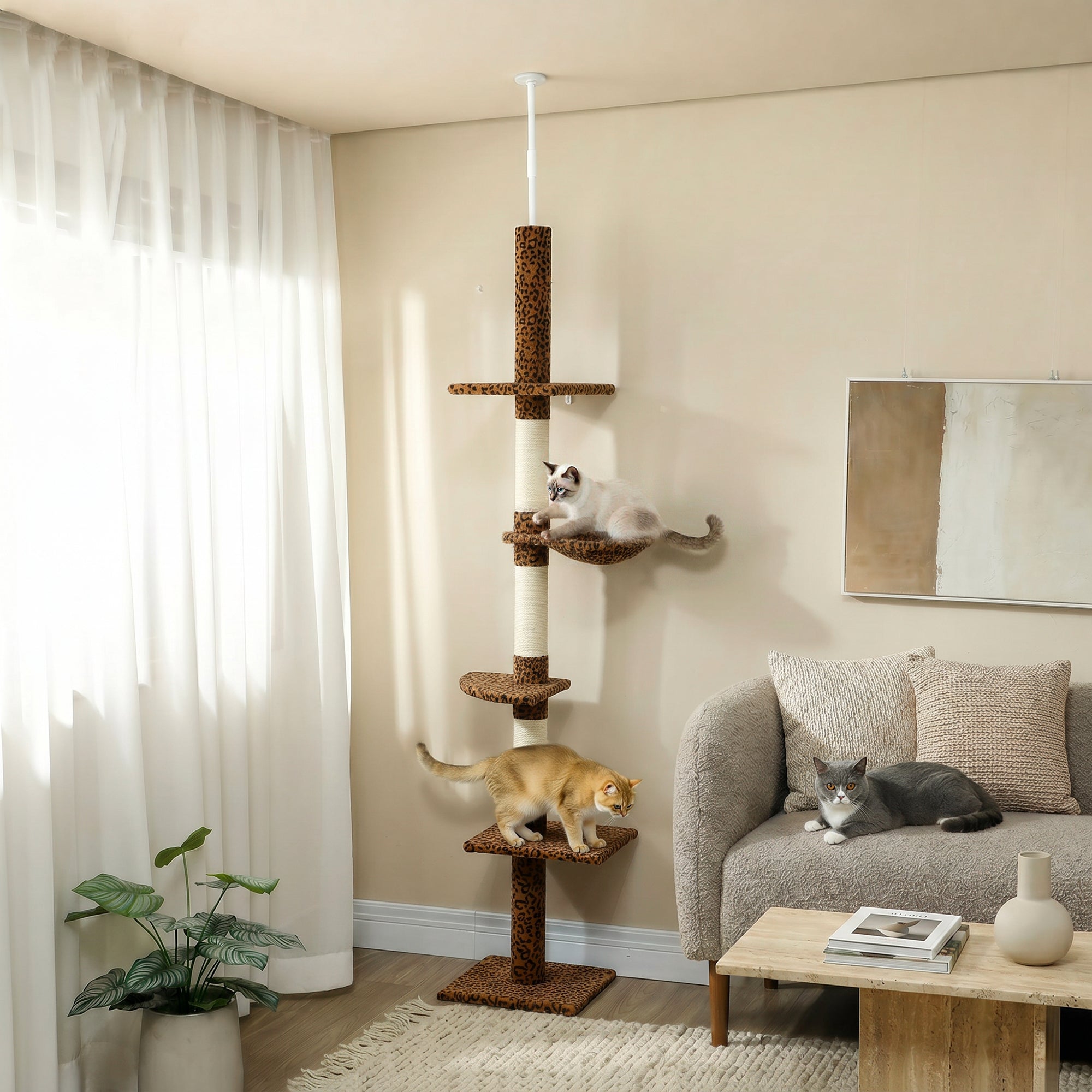 pawhut-arbre-chat-du-sol-au-plafond-91-102-5-niveaux-avec-hamac-l-opard image 3