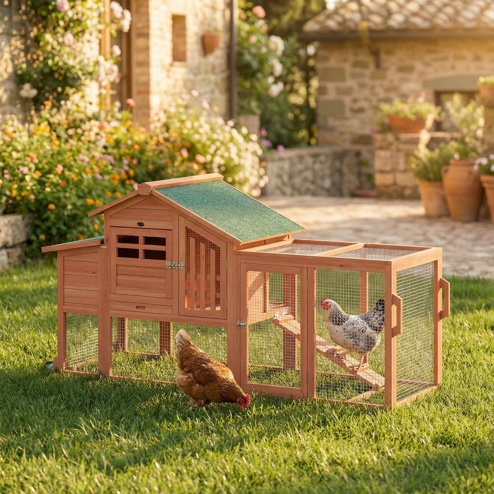 pawhut-poulailler-mobile-avec-enclos-orange-190-x-69-x-97-cm-1-2-poules image 3