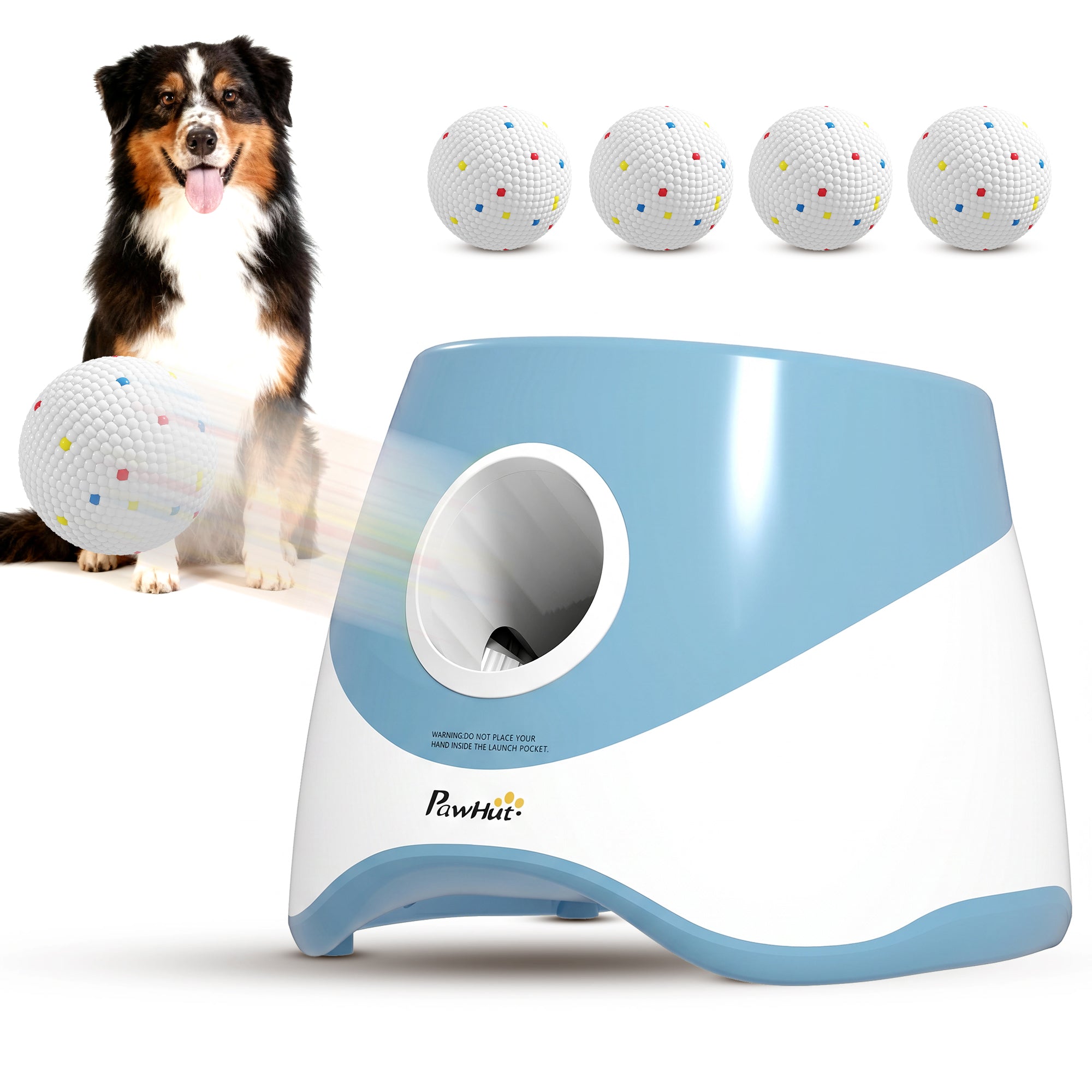 pawhut-lanceur-de-balles-automatique-bleu-6-10-14-m-5-balles-etpu-pour-chien-pet image 1
