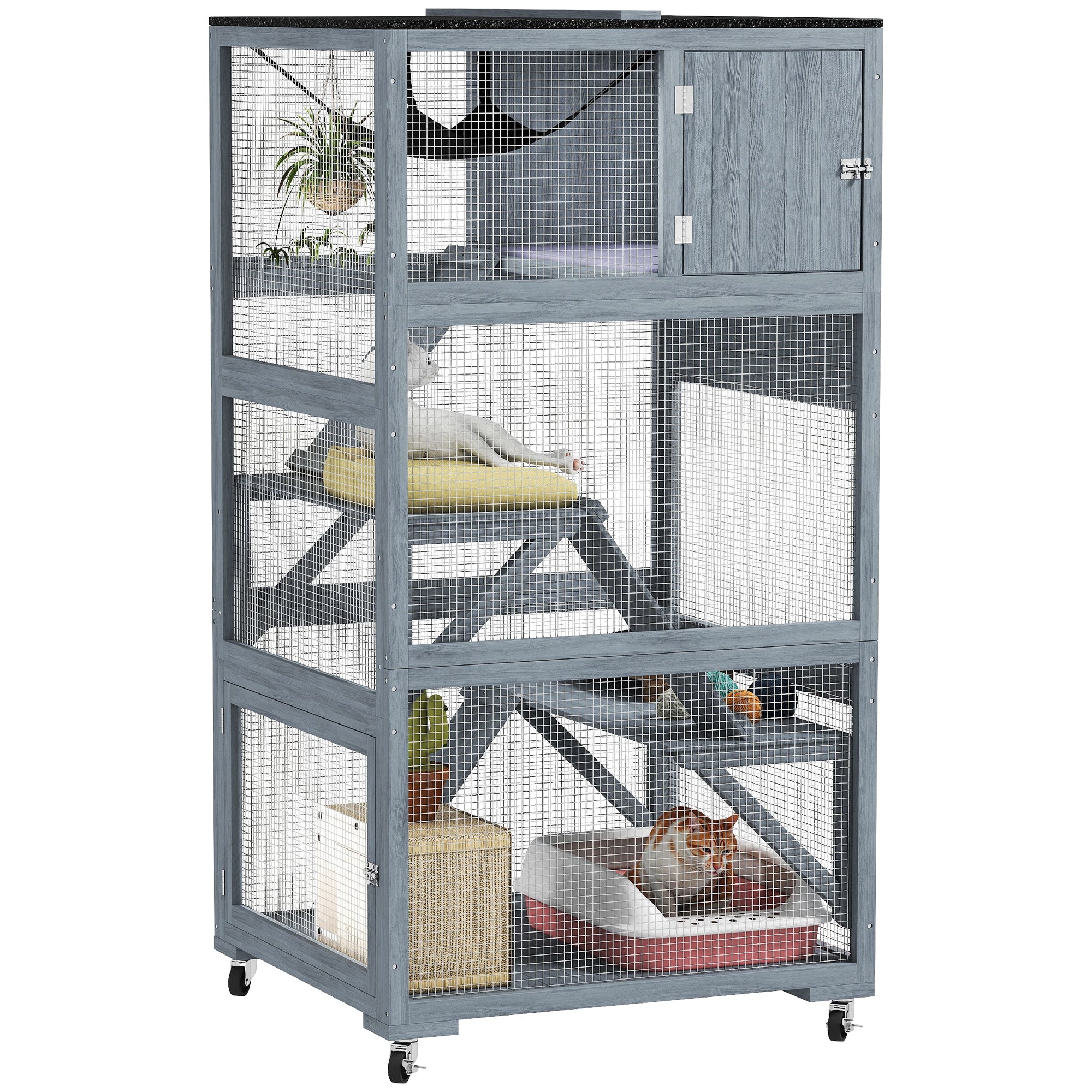 pawhut-catio-ext-rieur-sur-roulettes-66-avec-condo-hamac-et-plateformes-gris image 1