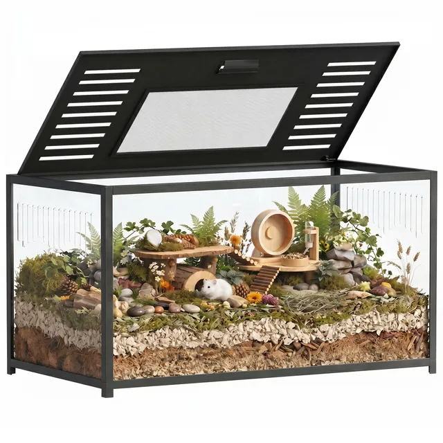 pawhut-cage-hamster-m-tal-anti-rongement-100-x-50-x-52-5-cm-noire image 1