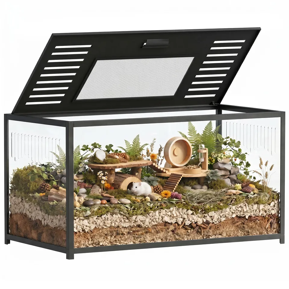 pawhut-cage-hamster-m-tal-anti-rongement-100-x-50-x-52-5-cm-noire image 1