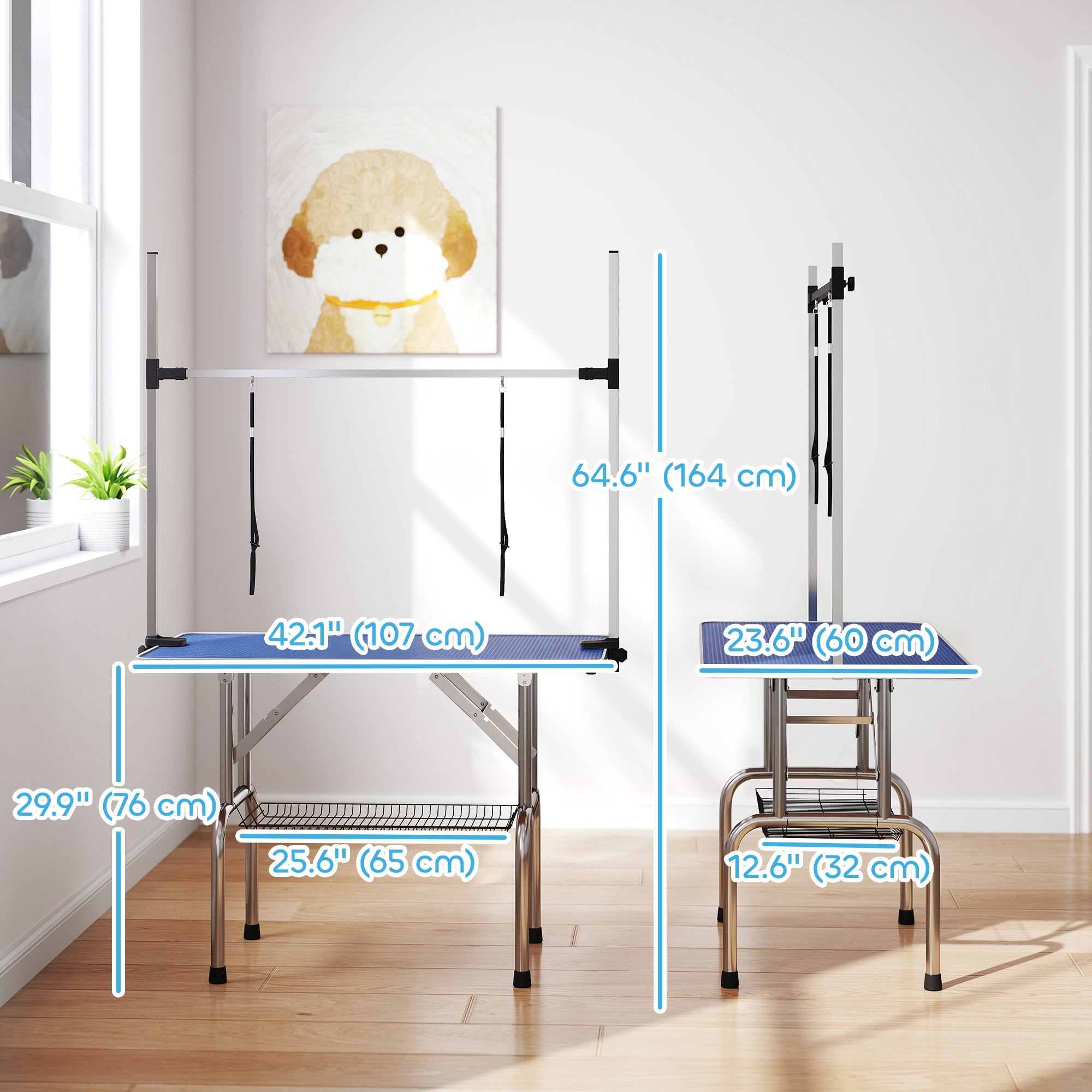 pawhut-table-de-toilettage-chien-109-cm-bras-r-glable-20-81-cm-bleu image 5