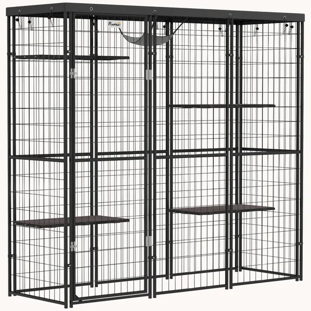 pawhut-enclos-ext-rieur-catio-4-niveaux-69-avec-hamac-et-toit-anti-uv image 1
