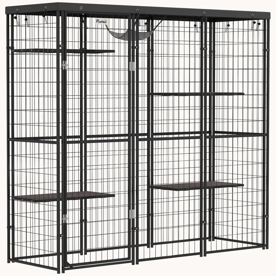 pawhut-enclos-ext-rieur-catio-4-niveaux-69-avec-hamac-et-toit-anti-uv image 1