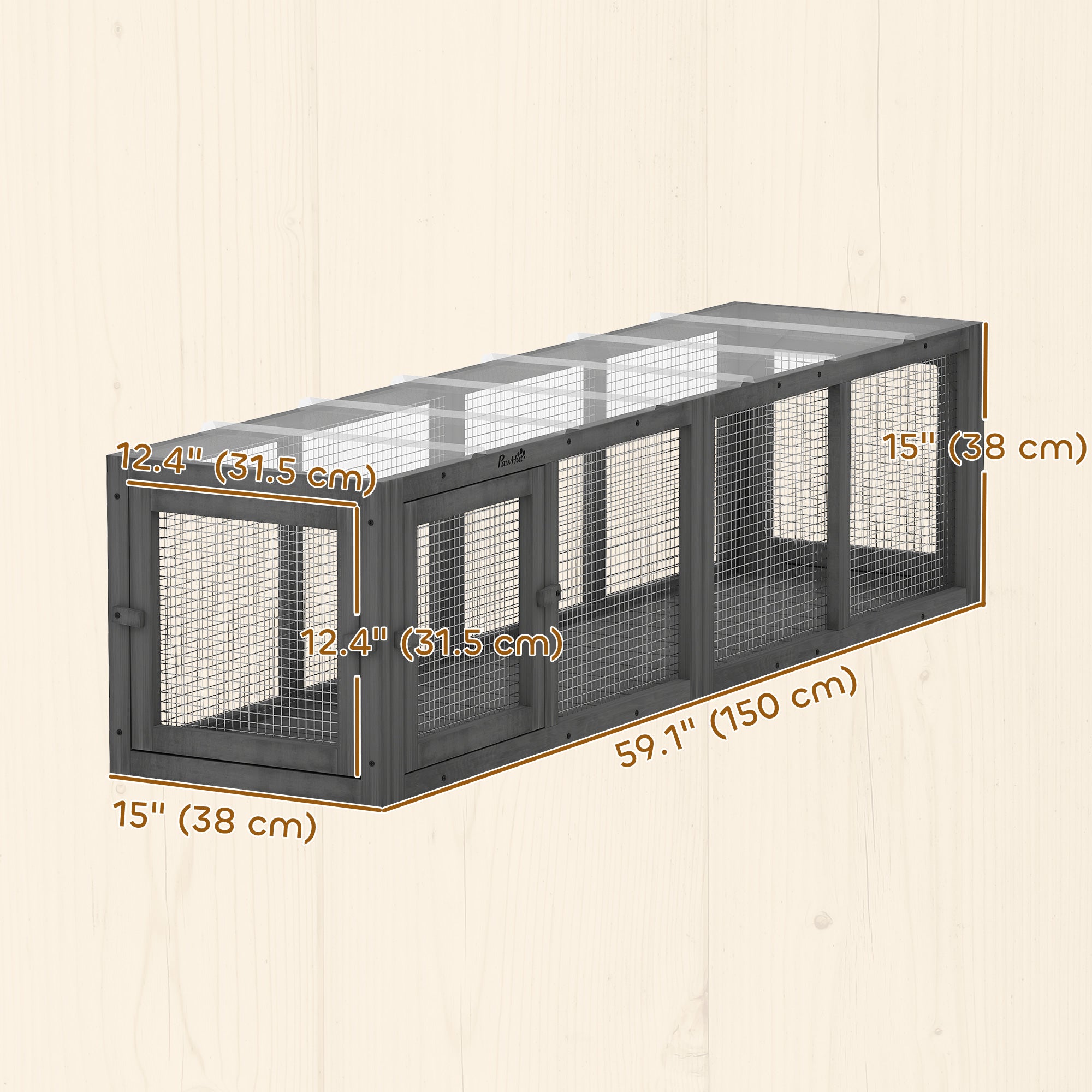 pawhut-tunnel-pour-chat-ext-rieur-modulaire-bois-3-portes-gris image 5