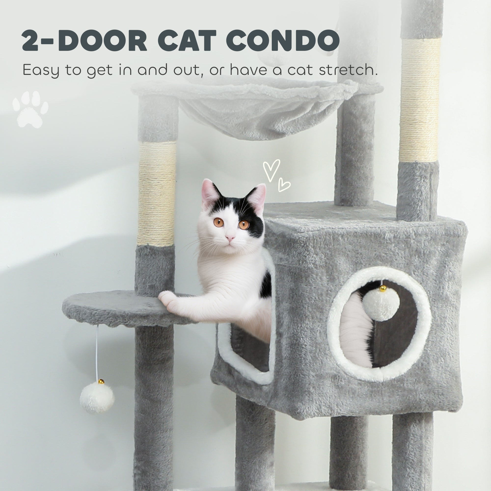 pawhut-arbre-chat-gris-65-165-cm-avec-2-niches-hamac-rampe-et-perchoir image 7