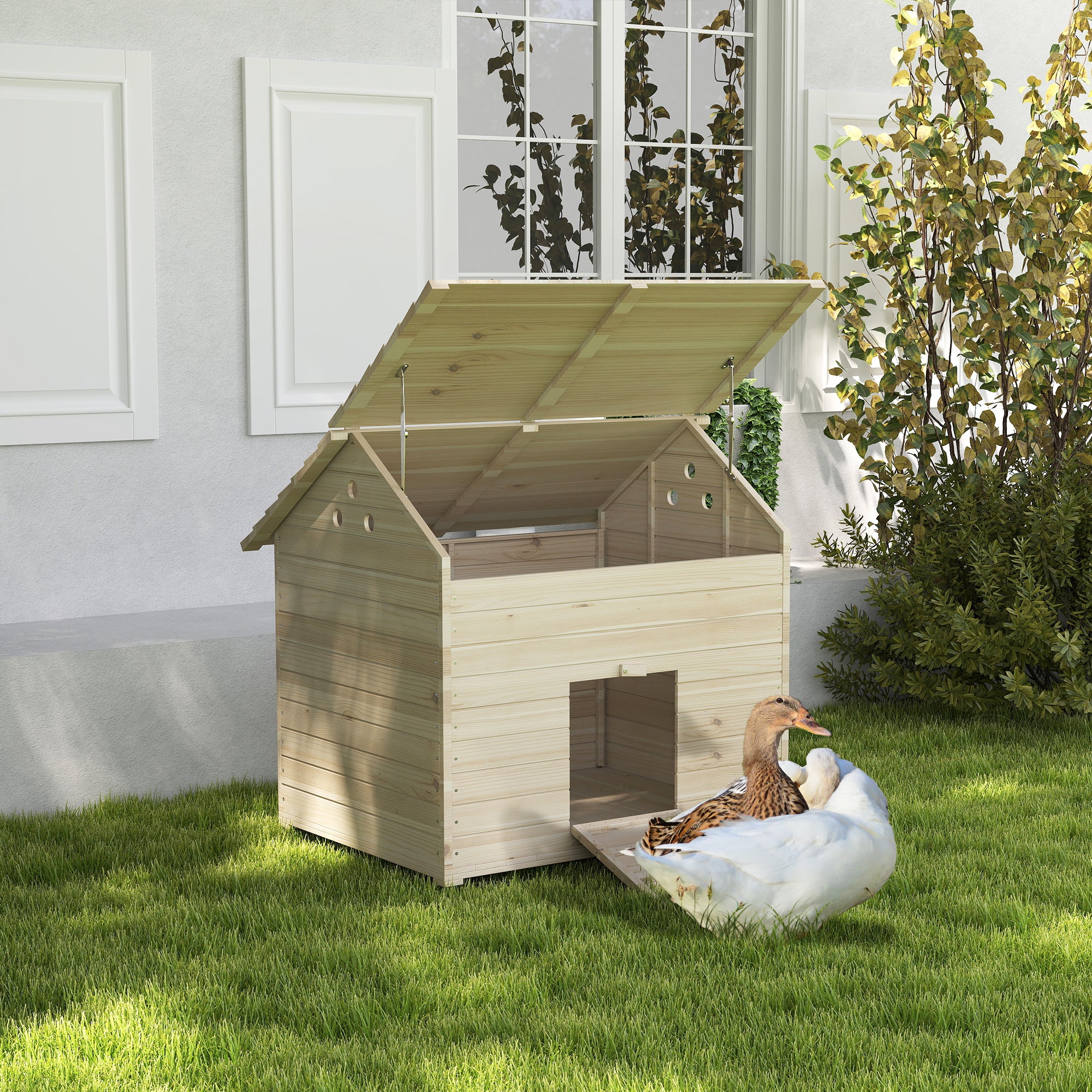 pawhut-maison-en-bois-sur-lev-e-pour-canards-avec-rampe-et-toit-inclin image 4