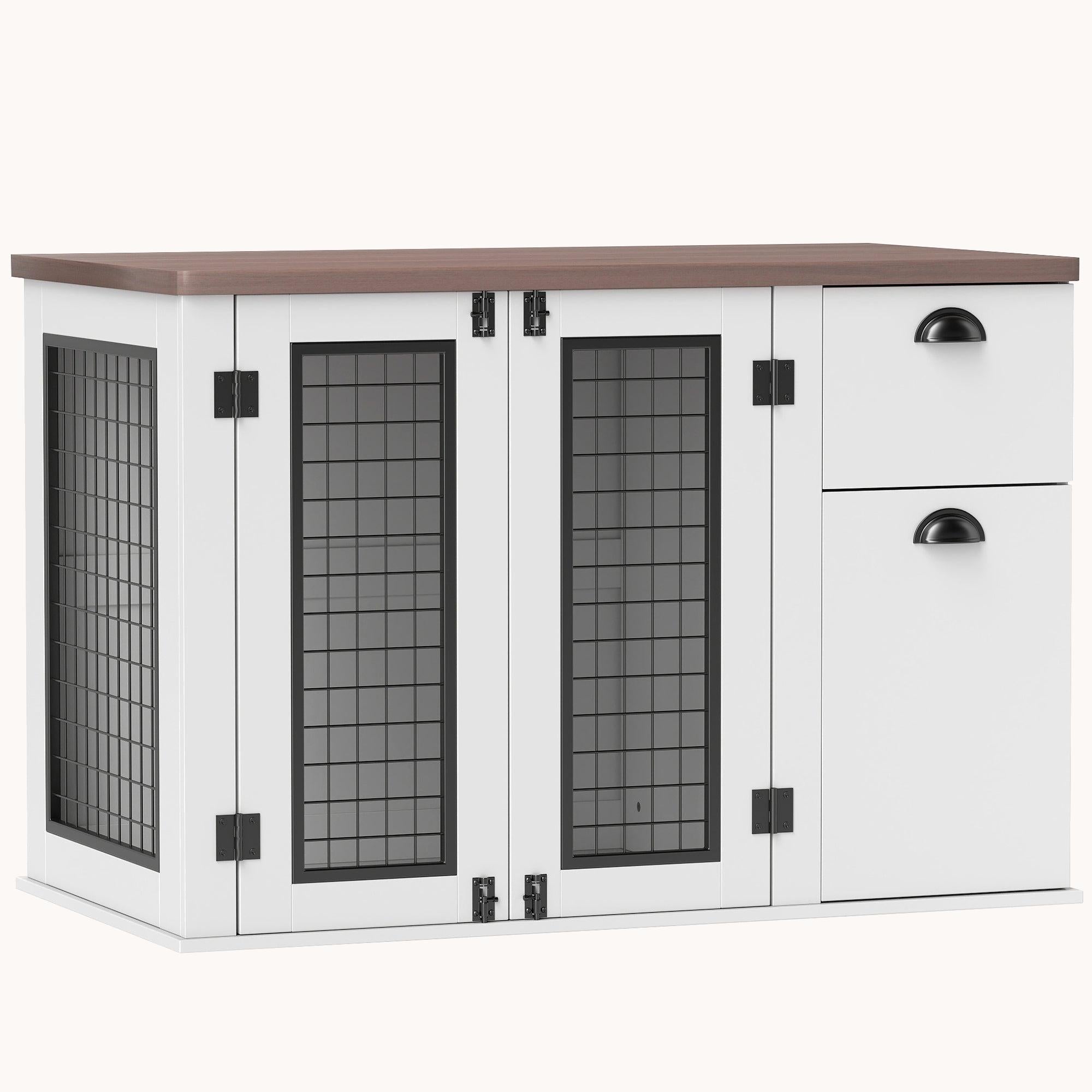 pawhut-cage-chien-meuble-2-portes-avec-tiroir-pour-chiens-moyens-blanc image 1