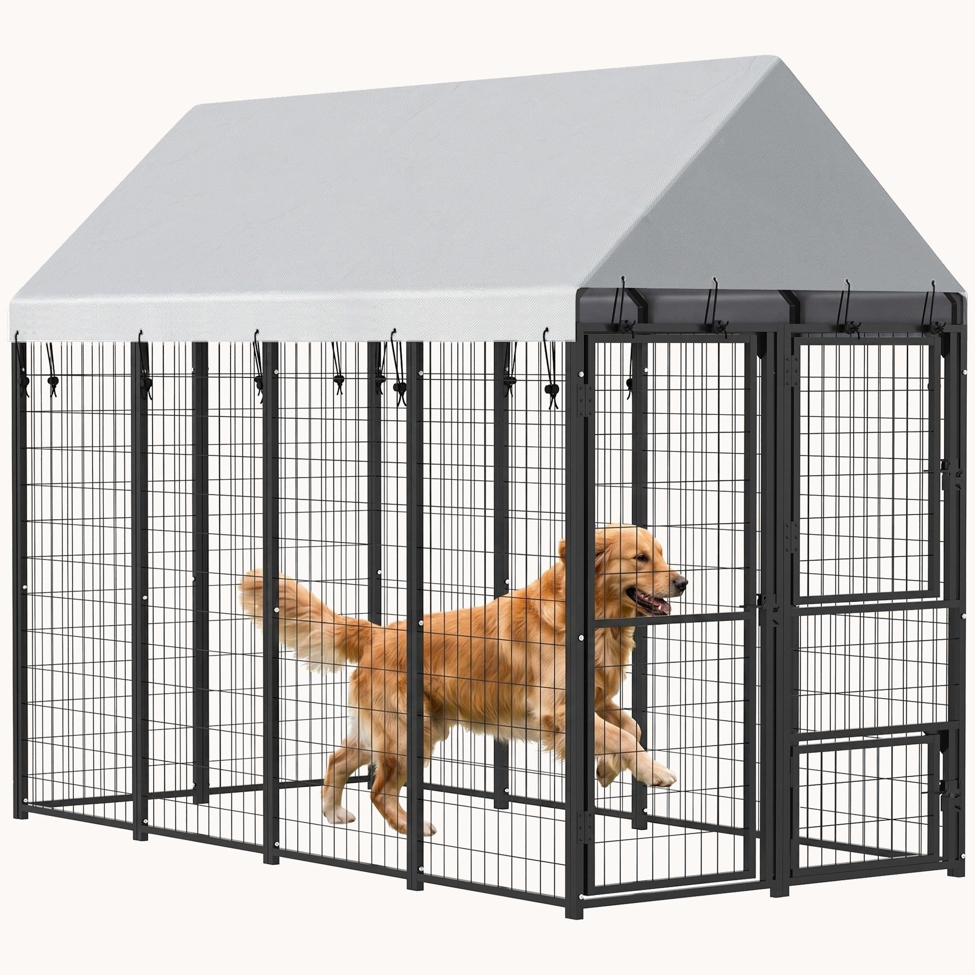 pawhut-chenil-ext-rieur-extensible-8-x-4-x-6-avec-toit-et-3-portes image 1