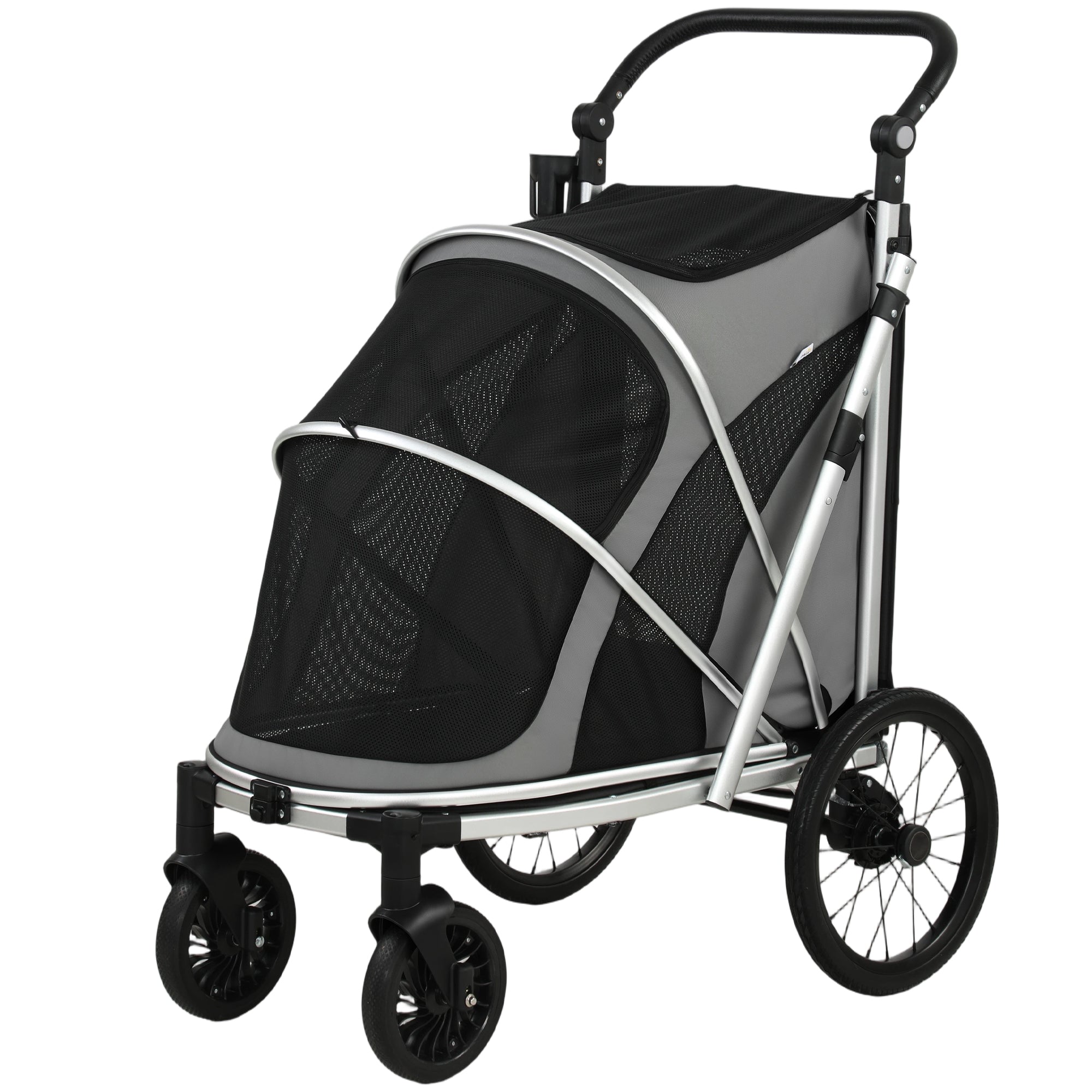 pawhut-poussette-chien-pliable-20-kg-amortisseurs-grise image 2