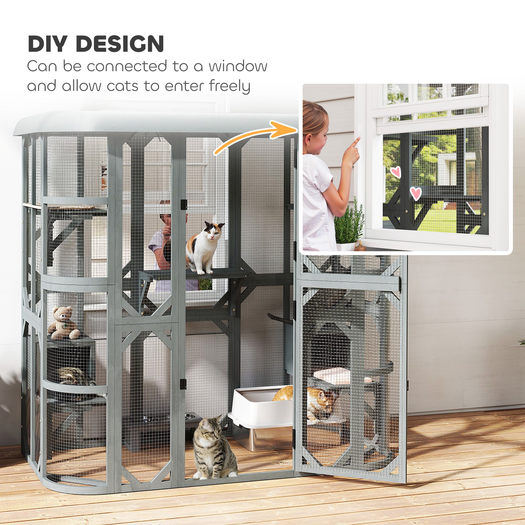 pawhut-catio-enclos-ext-rieur-chat-gris-walk-in-avec-2-niches-5-plateformes-et-h image 8