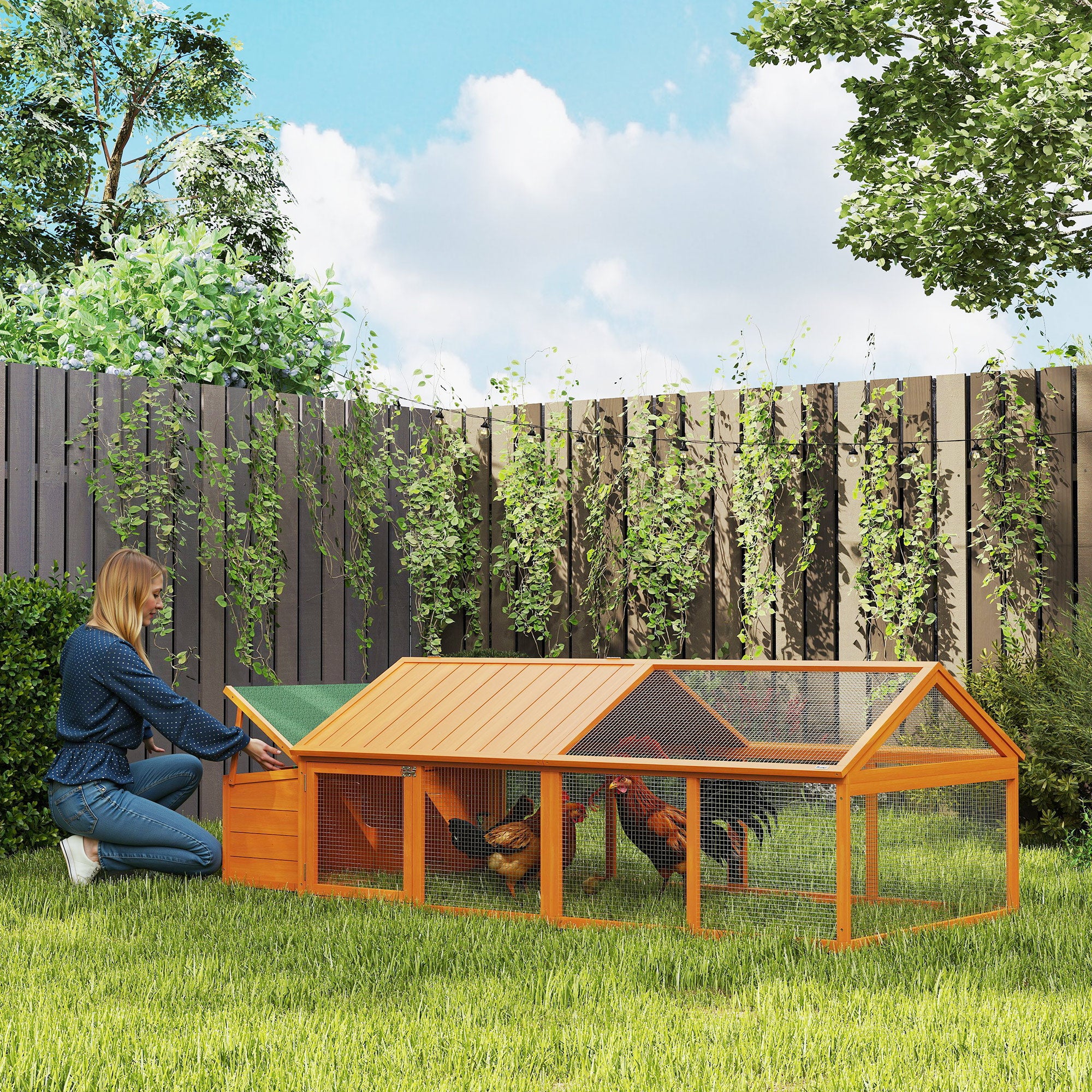 pawhut-poulailler-enclos-241-cm-orange-avec-pondoir-et-toit-ouvrant image 3
