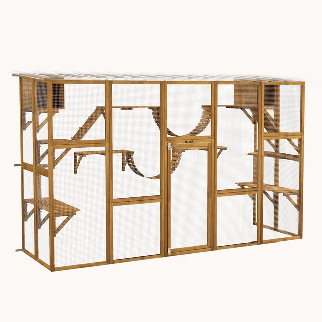 pawhut-enclos-ext-rieur-catio-avec-toit-tanche-plateformes-et-ponts-300x95x188-c image 1