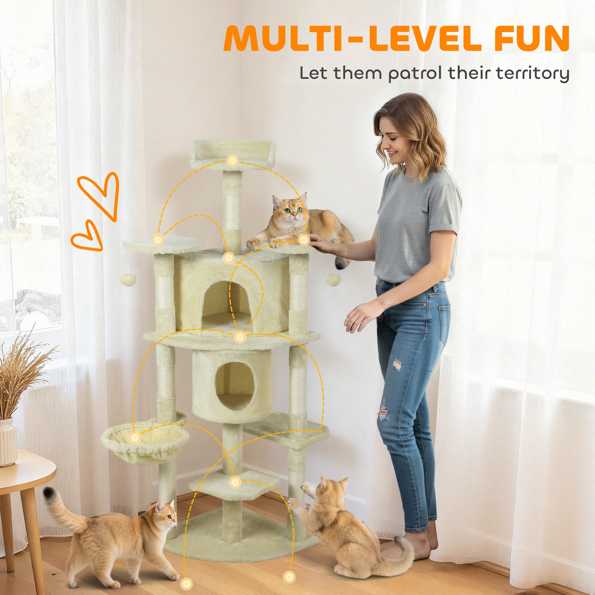 pawhut-arbre-chat-157-cm-avec-2-niches-hamac-et-perchoirs-beige image 6