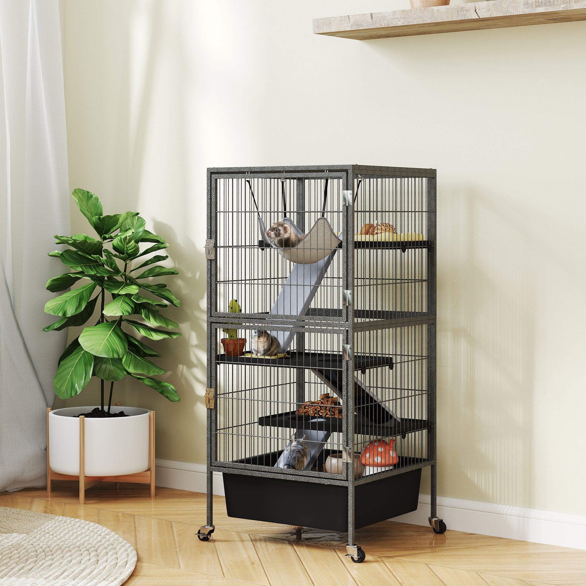 pawhut-cage-roulettes-4-niveaux-pour-petits-animaux-avec-bac-profond-de-15-cm-11 image 4
