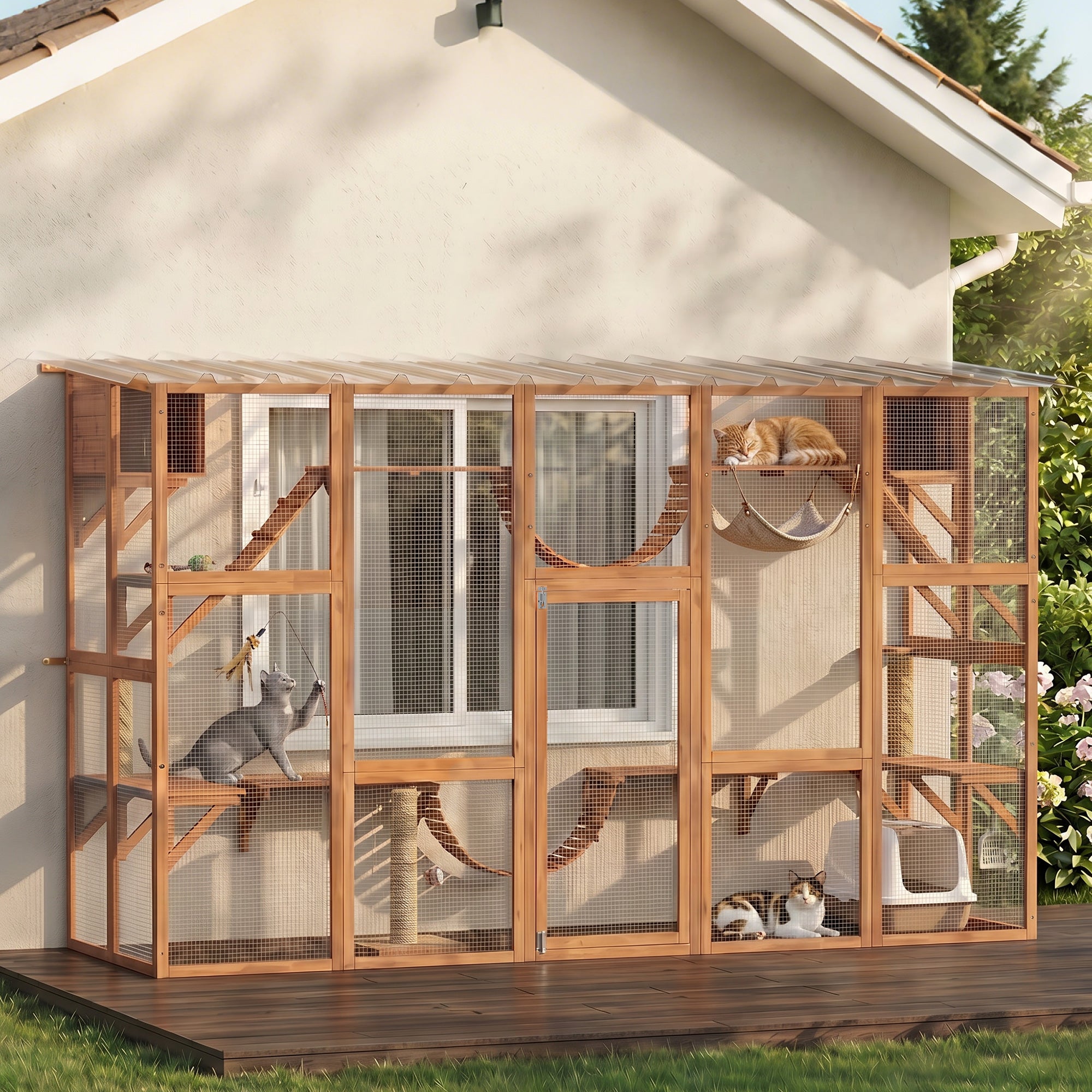 pawhut-enclos-ext-rieur-pour-chat-avec-toit-tanche-et-cadre-bois-pour-1-4-chats- image 3