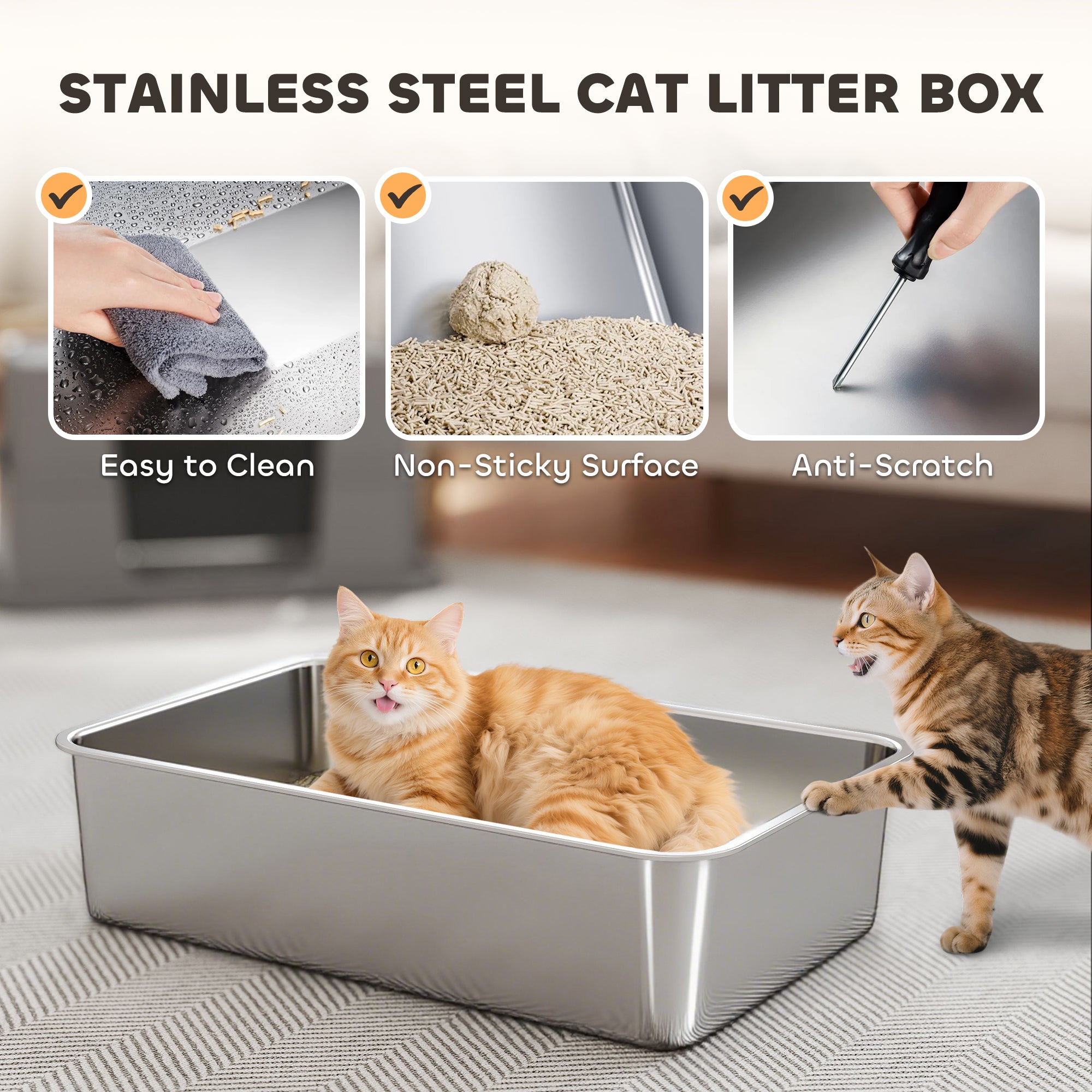 pawhut-liti-re-pour-chat-xl-en-acier-inoxydable-avec-couvercle-rabattable-100-en image 6