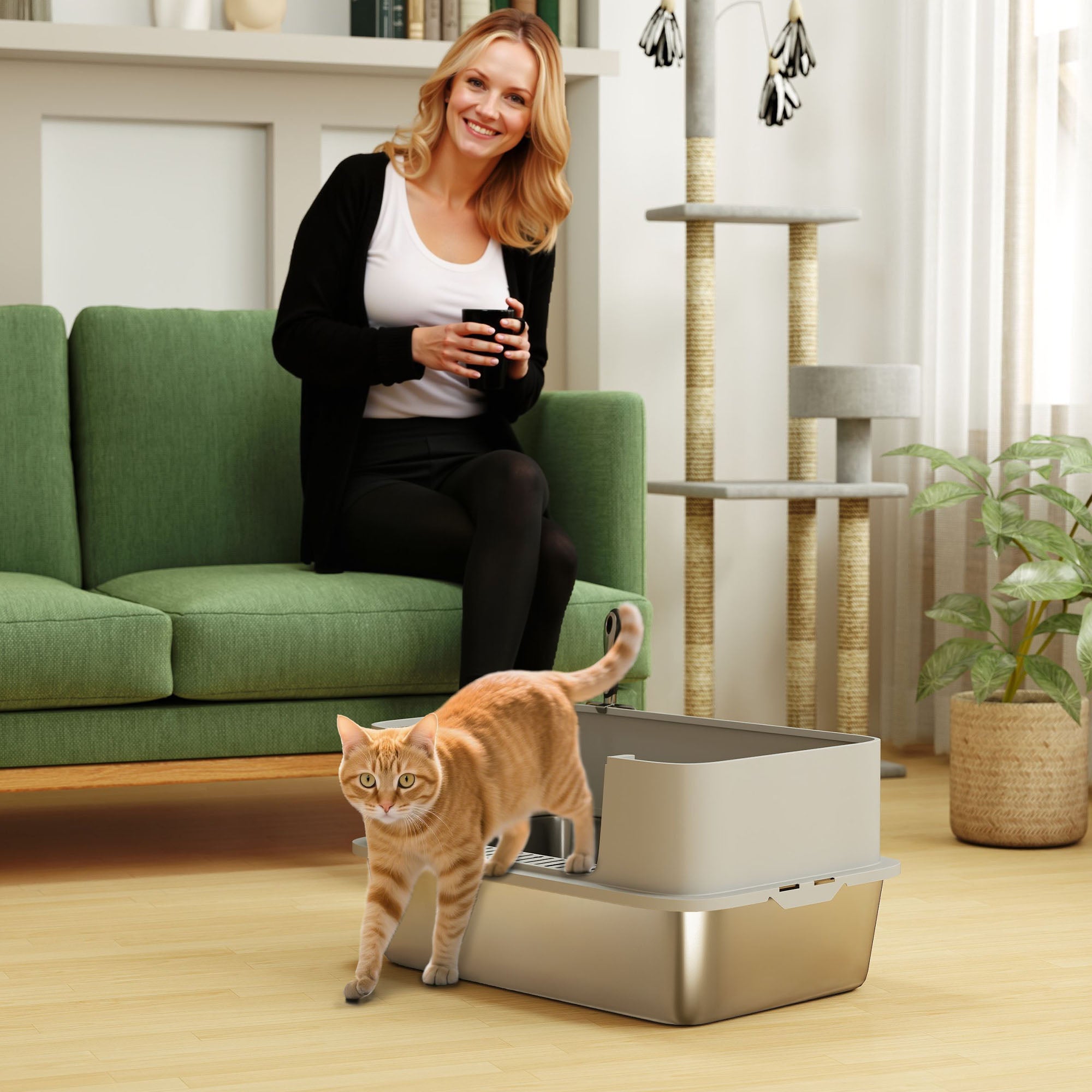 pawhut-bac-liti-re-xl-en-inox-avec-pelle-bords-hauts-gris image 4