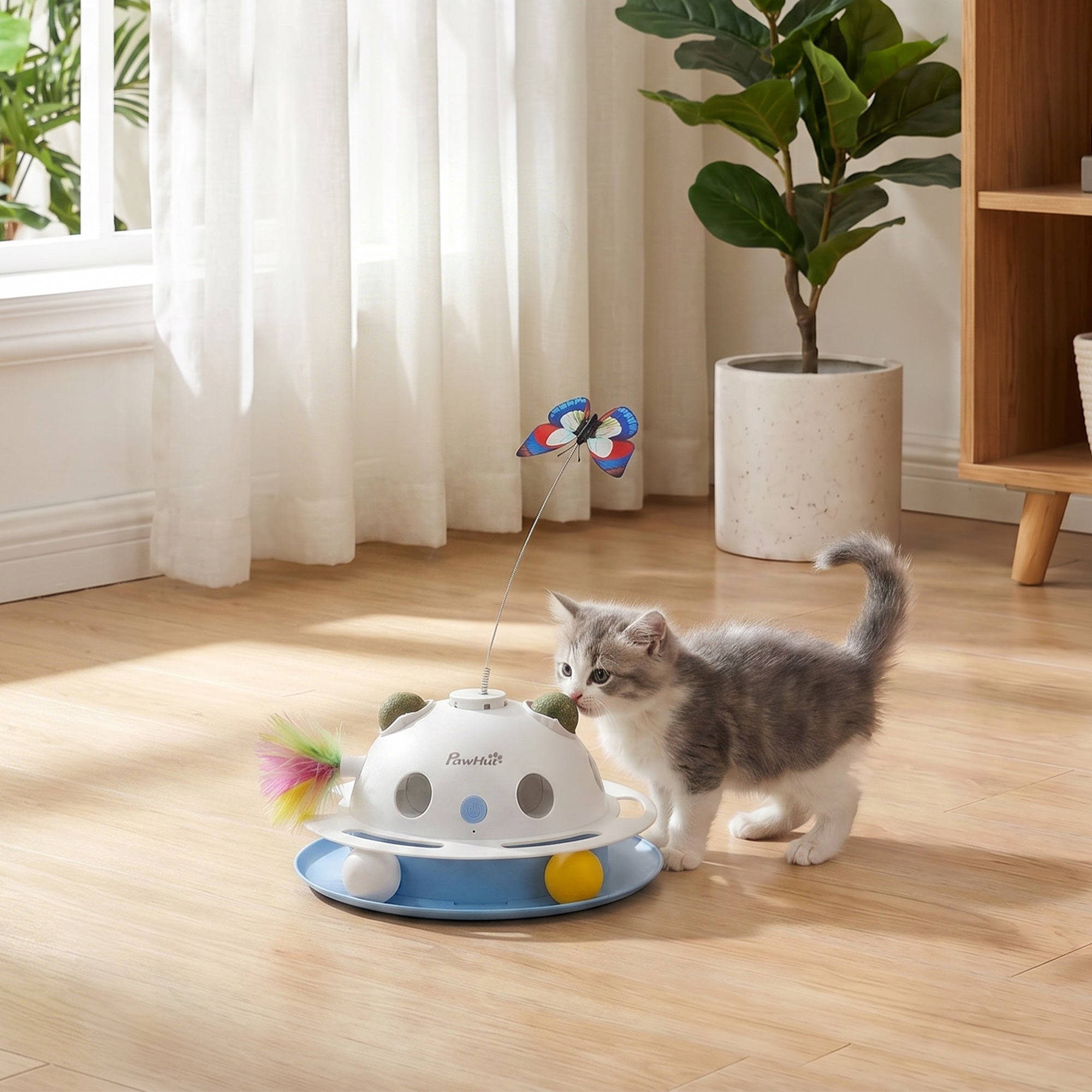 pawhut-jouet-chat-interactif-4-en-1-papillon-plumes-et-herbe-chat image 4