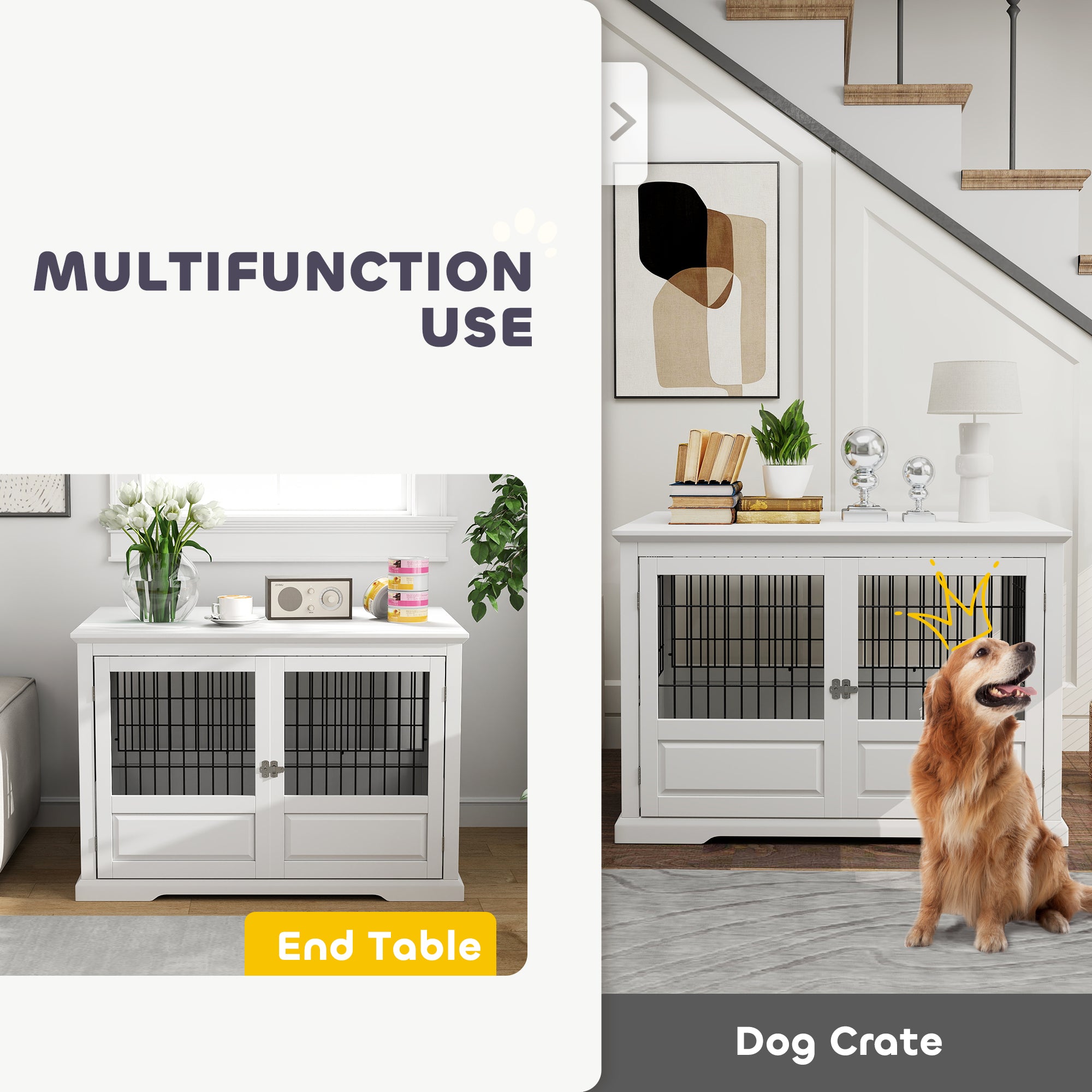 pawhut-niche-caisse-meuble-pour-chien-xl-3-portes-avec-plateau-blanc image 7