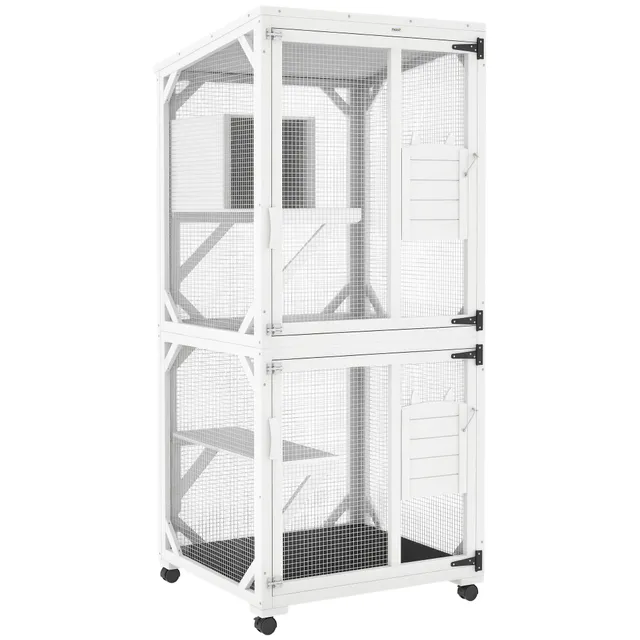 pawhut-catio-sur-lev-roulettes-71-avec-plateformes-blanc image 1