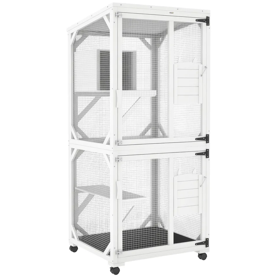 pawhut-catio-sur-lev-roulettes-71-avec-plateformes-blanc image 1