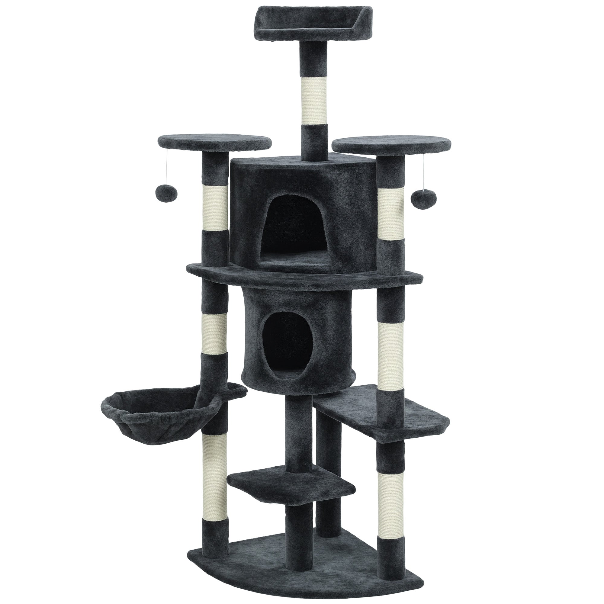 pawhut-arbre-chat-157-cm-2-niches-hamac-et-perchoirs-gris-fonc image 2
