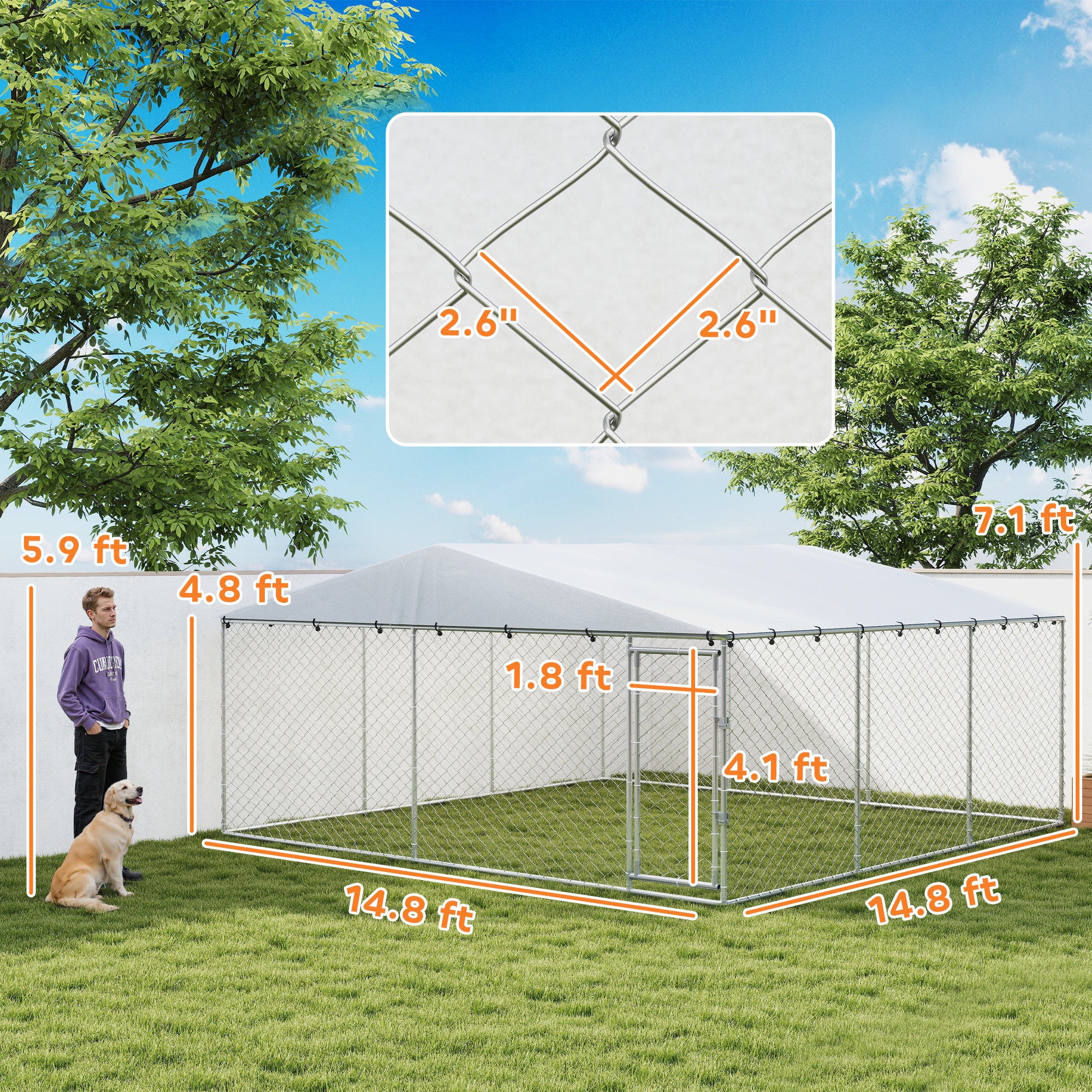 pawhut-chenil-chien-ext-rieur-grillage-avec-b-che-imperm-able-15-x-15-argent image 5