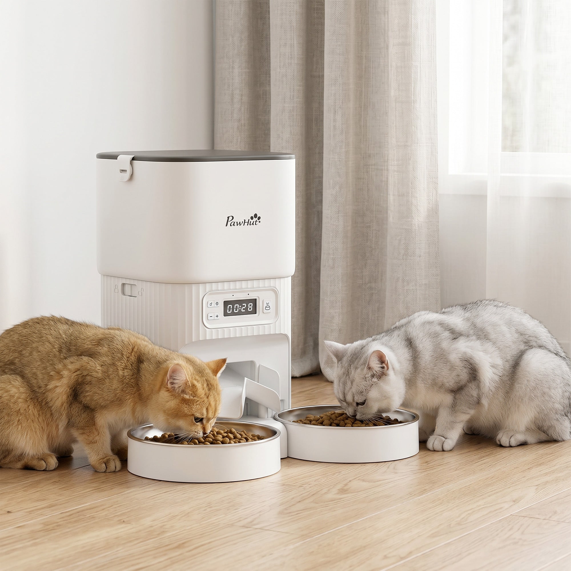 pawhut-distributeur-automatique-pour-chat-4l-1-6-repas-par-jour-double-bol image 3