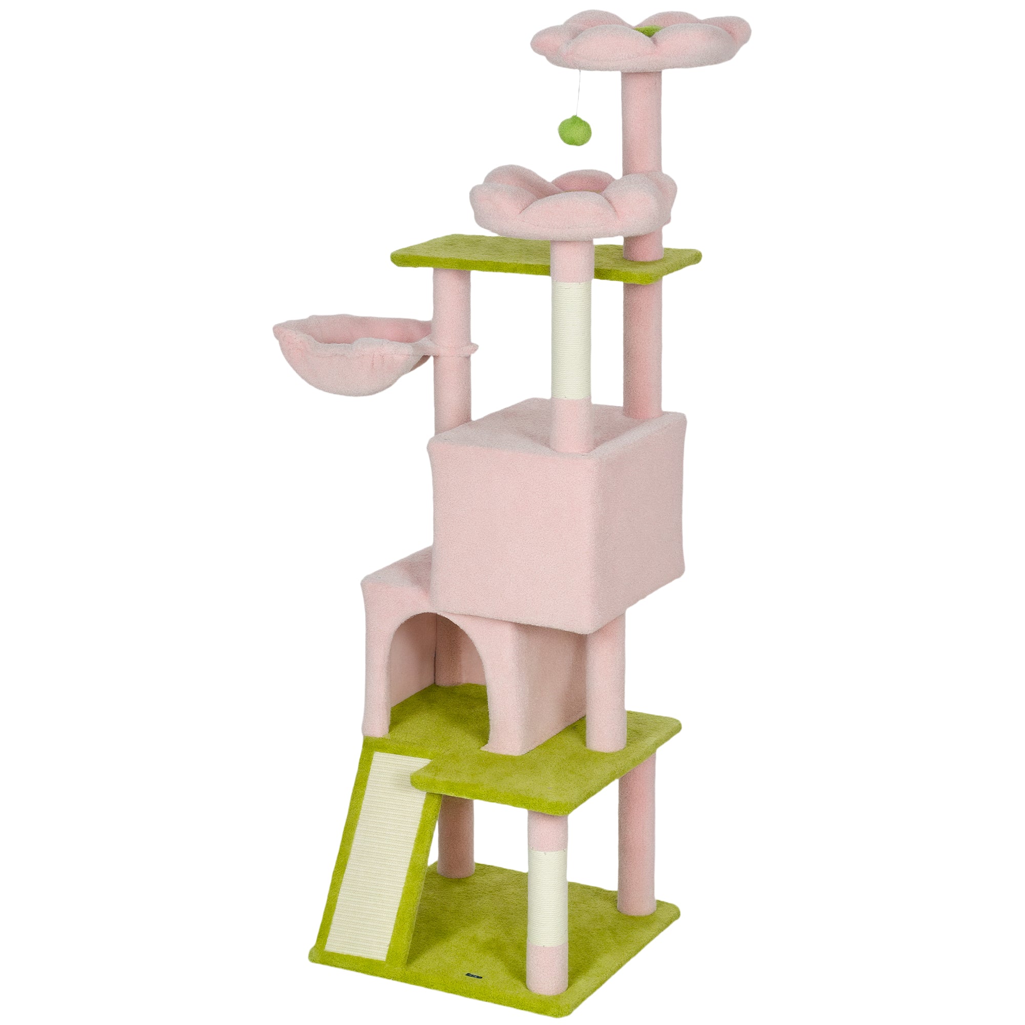 pawhut-arbre-chat-fleur-157-cm-avec-2-niches-2-paniers-fleur-et-hamac-rose image 2