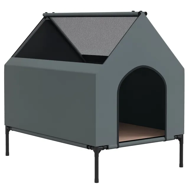 pawhut-niche-d-ext-rieur-sur-lev-e-convertible-en-lit-de-camping-gris image 1