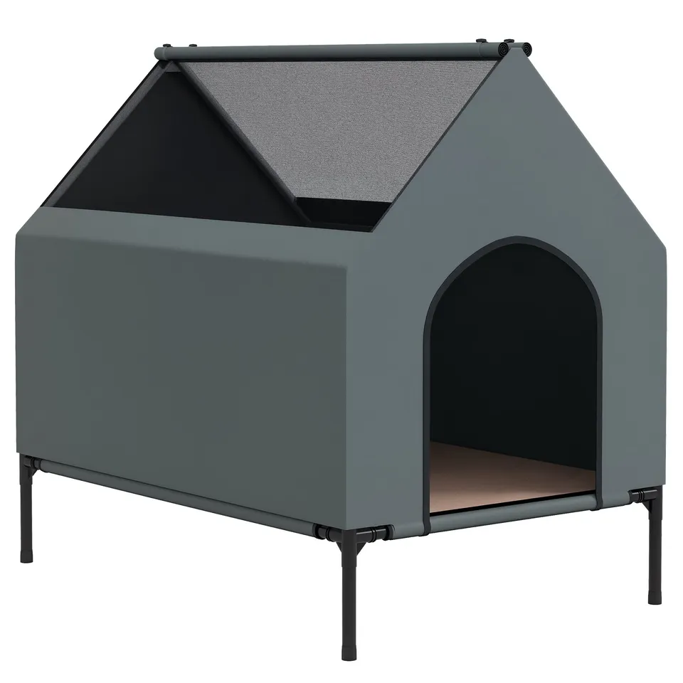 pawhut-niche-d-ext-rieur-sur-lev-e-convertible-en-lit-de-camping-gris image 1