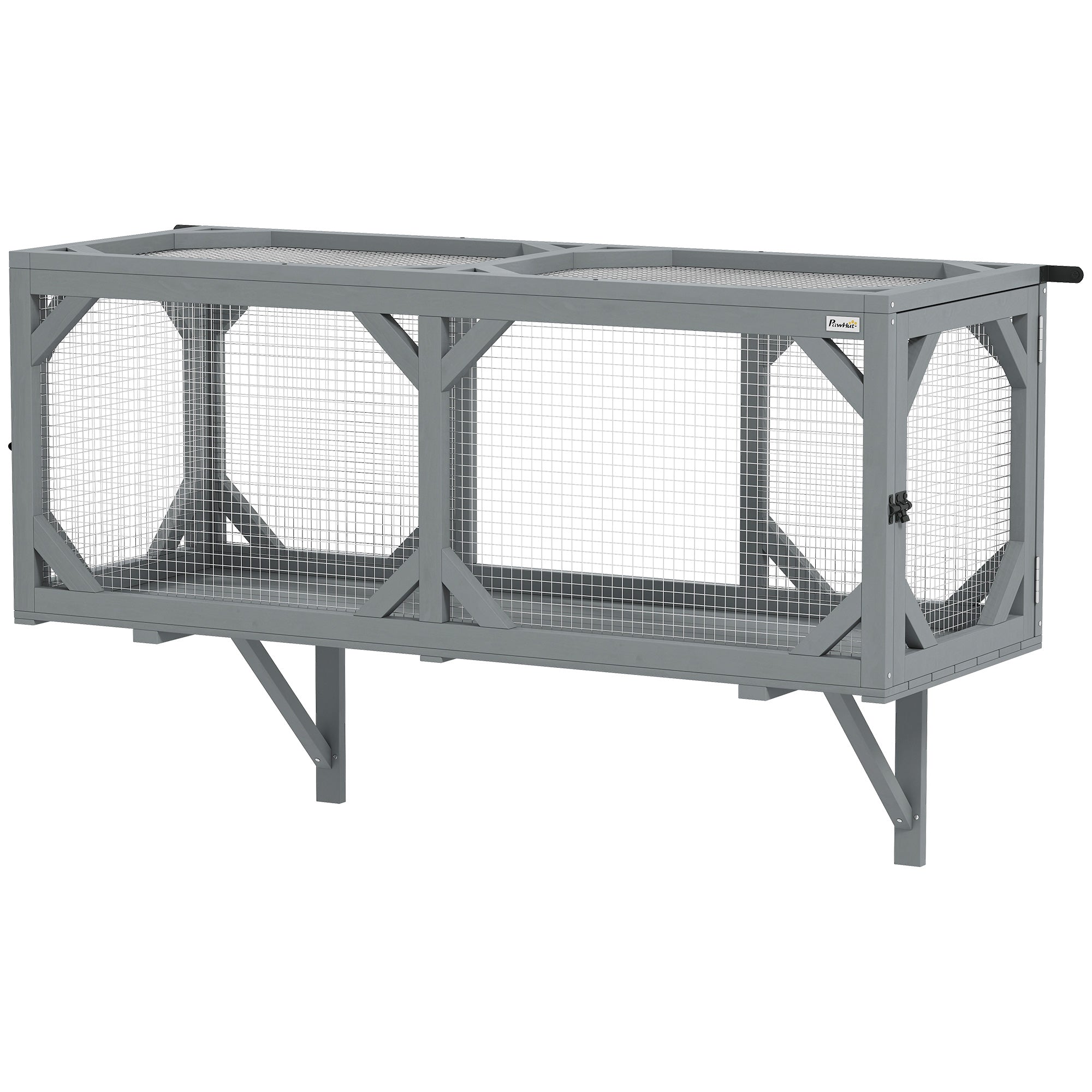 pawhut-tunnel-chat-mural-catio-bois-2-portes-extensible-gris image 2