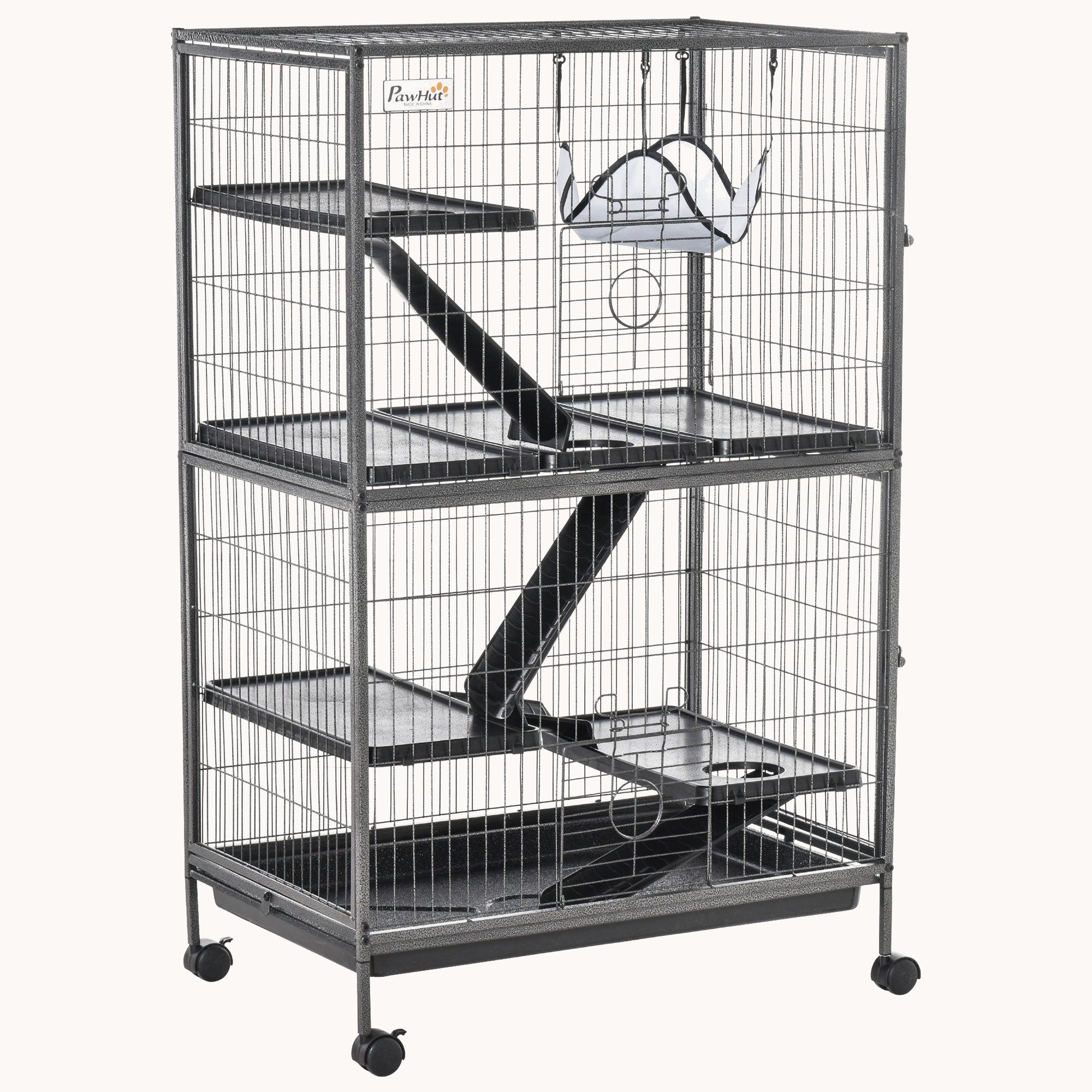 pawhut-cage-petits-animaux-5-tages-50-avec-hamac-et-plateau-amovible-argent image 1