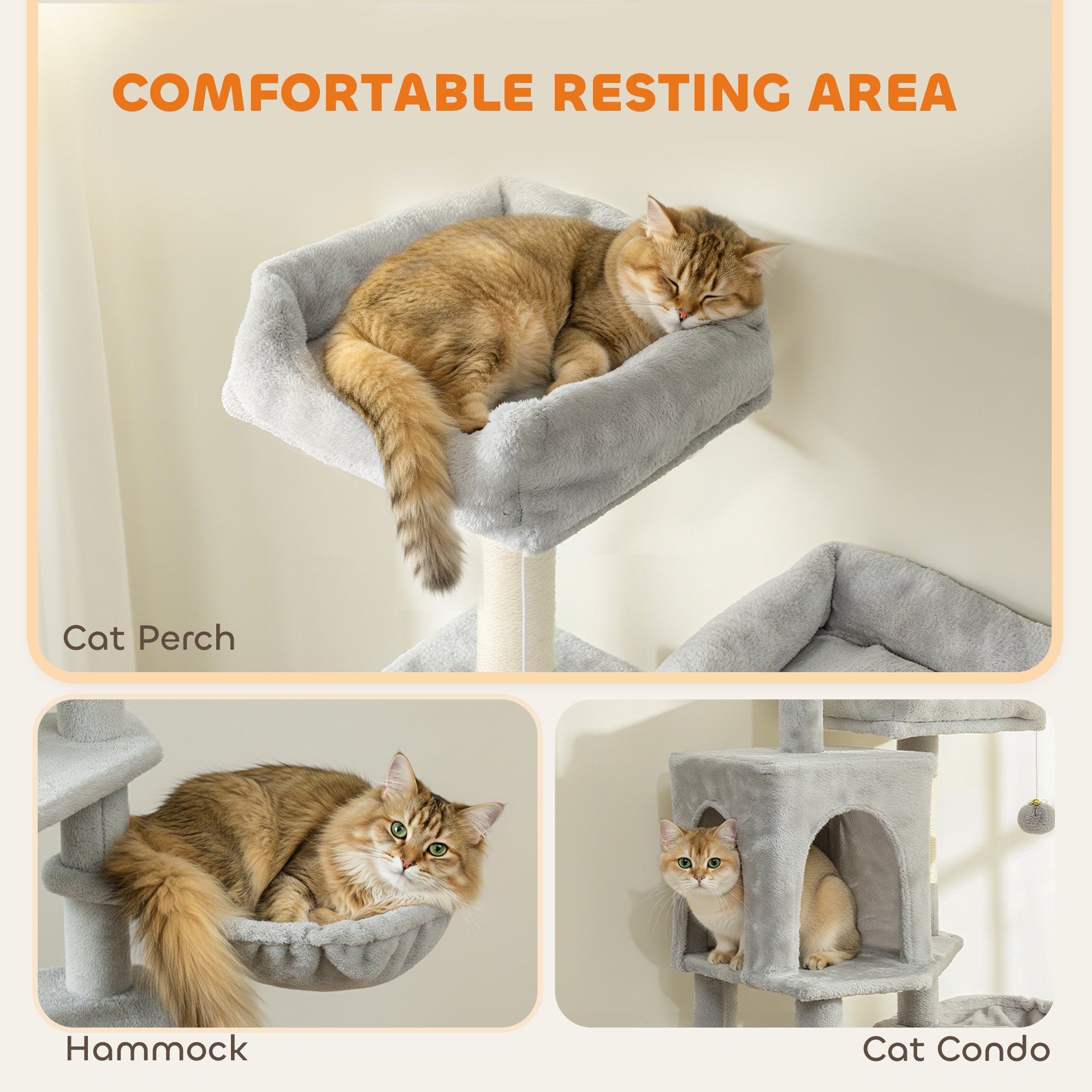 pawhut-arbre-chat-177-cm-avec-2-niches-2-perchoirs-et-hamac-gris-clair image 7