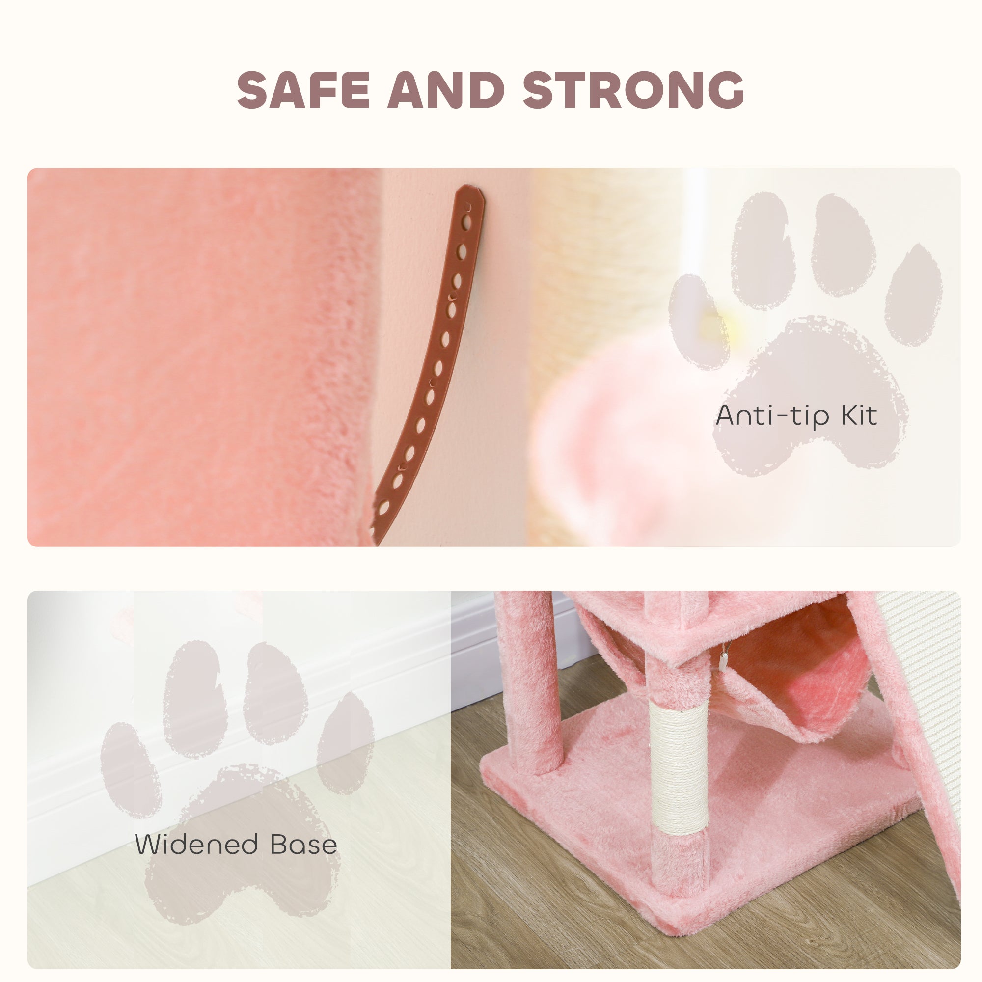 pawhut-arbre-chat-177-cm-2-niches-2-perchoirs-et-hamac-rose image 8