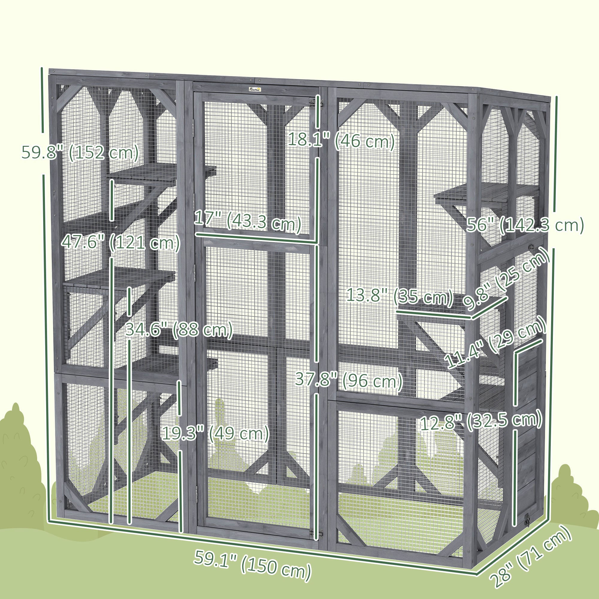 pawhut-catio-ext-rieur-avec-6-plateformes-grande-porte-et-toit-tanche-gris image 5