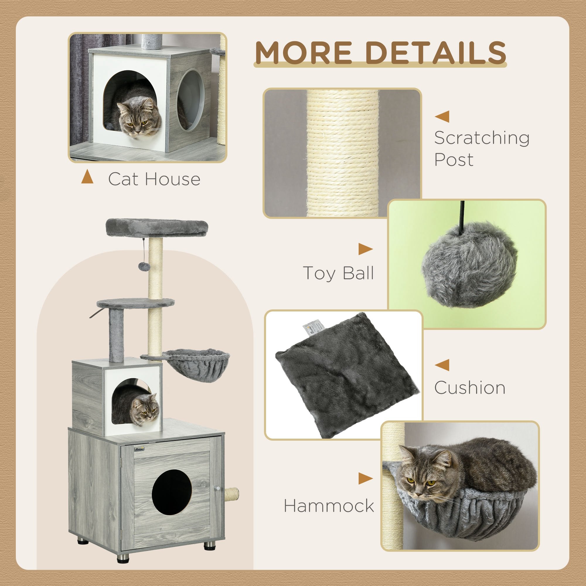 pawhut-arbre-chat-2-en-1-oasis-avec-liti-re-et-griffoirs-gris image 7